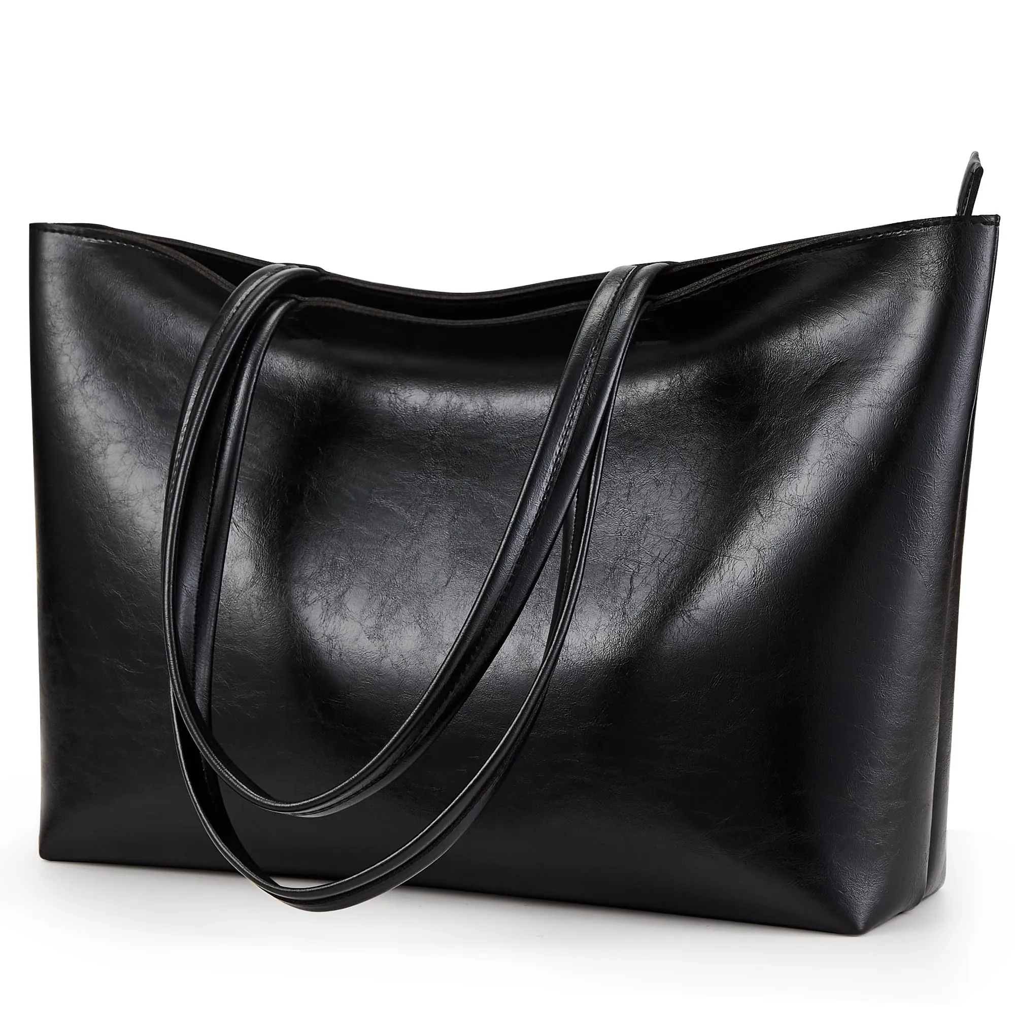 KALIDI, Borsa larga da donna, con cerniera, impermeabile, in poliuretano, per lavoro, scuola, viaggi, uso quotidiano, Nero-3 - immagine 1