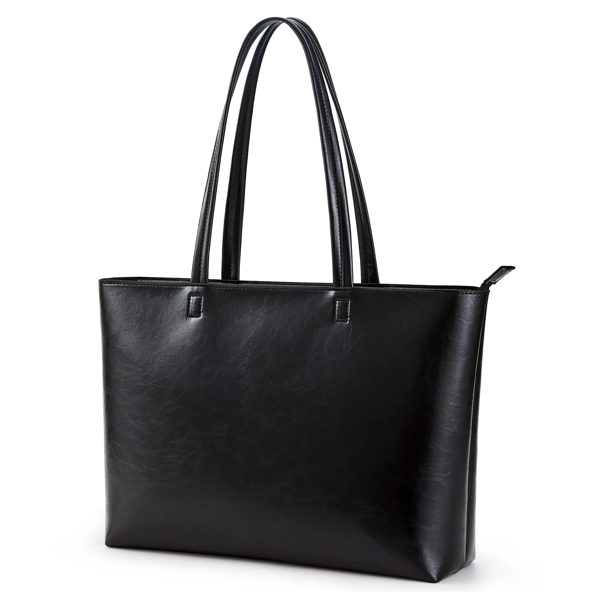 KALIDI, Borsa larga da donna, con cerniera, impermeabile, in poliuretano, per lavoro, scuola, viaggi, uso quotidiano, Nero-3 - immagine 7