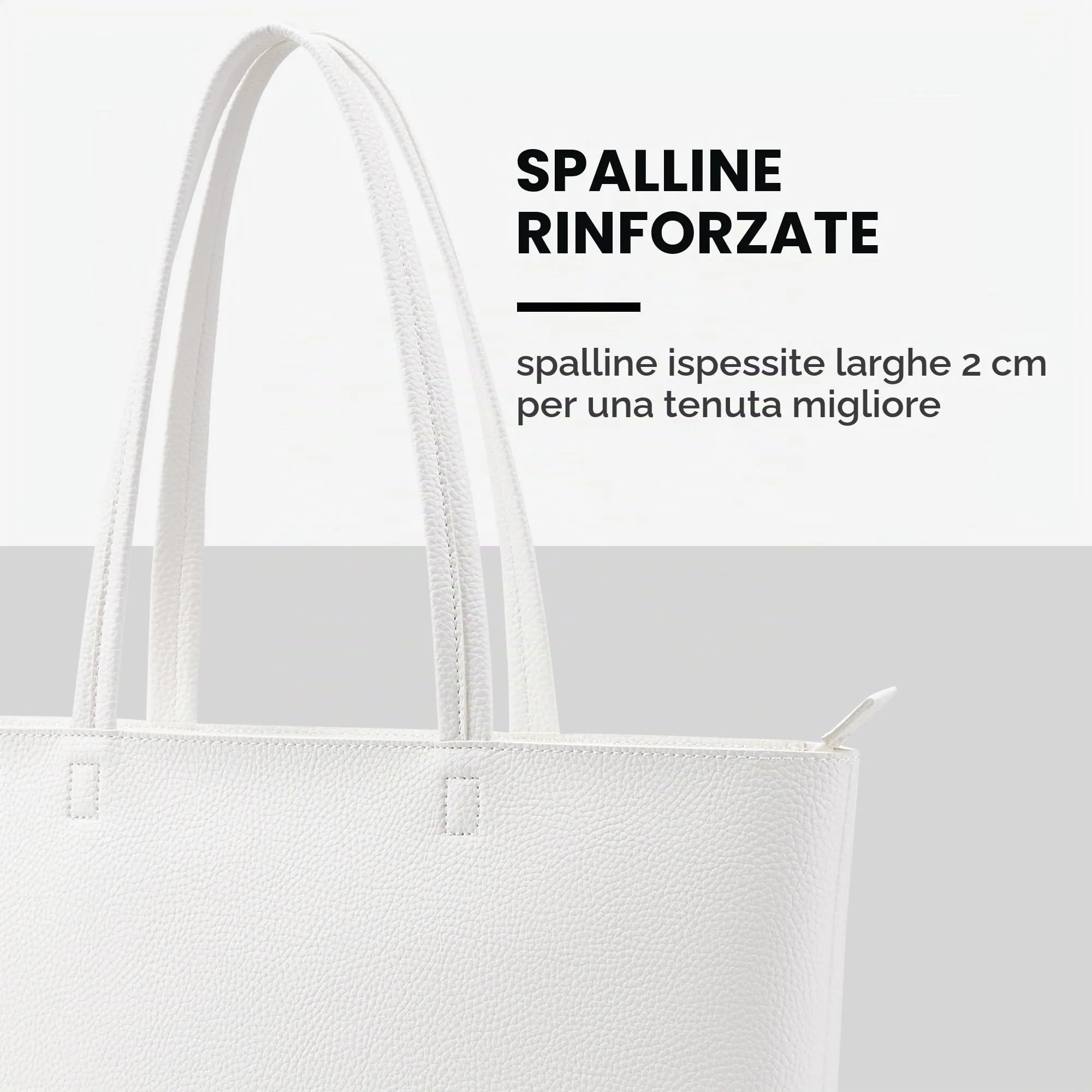 KALIDI, Borsa larga da donna, con cerniera, impermeabile, in poliuretano, per lavoro, scuola, viaggi, uso quotidiano, bianco-2, Large - immagine 5