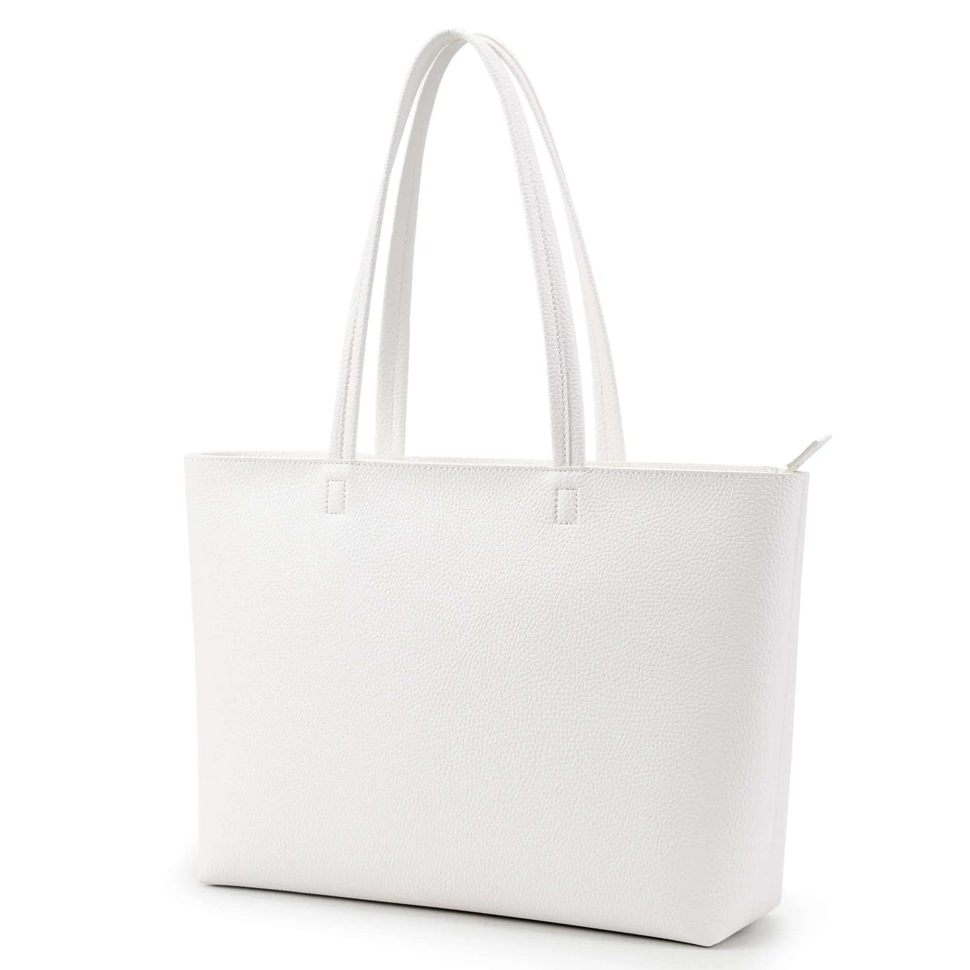 KALIDI, Borsa larga da donna, con cerniera, impermeabile, in poliuretano, per lavoro, scuola, viaggi, uso quotidiano, bianco-2, Large - immagine 7