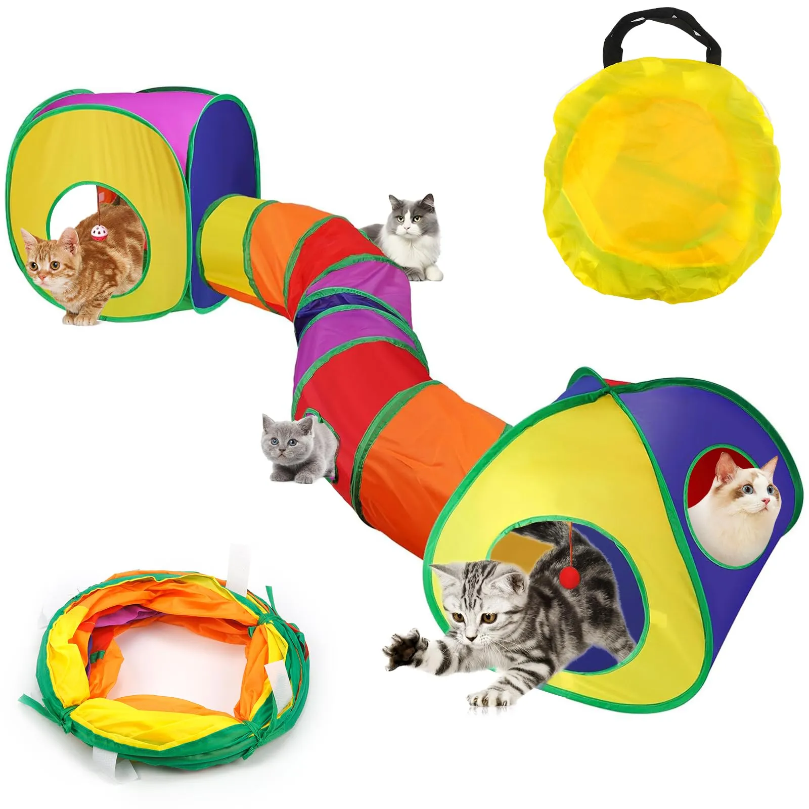 Giochi Tunnel per Gatti Pieghevole in Casa Gioco Tenda per Gatto Interattivo 3 in 1 Tubo per Gatto Interattivi Tunnel per Cani Gatti e Gattini Attivi Giocare con Borsa per Gatti Cuccioli Conigli - immagine 1