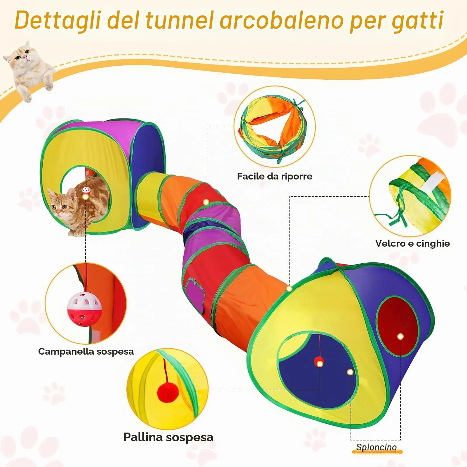 Giochi Tunnel per Gatti Pieghevole in Casa Gioco Tenda per Gatto Interattivo 3 in 1 Tubo per Gatto Interattivi Tunnel per Cani Gatti e Gattini Attivi Giocare con Borsa per Gatti Cuccioli Conigli - immagine 2