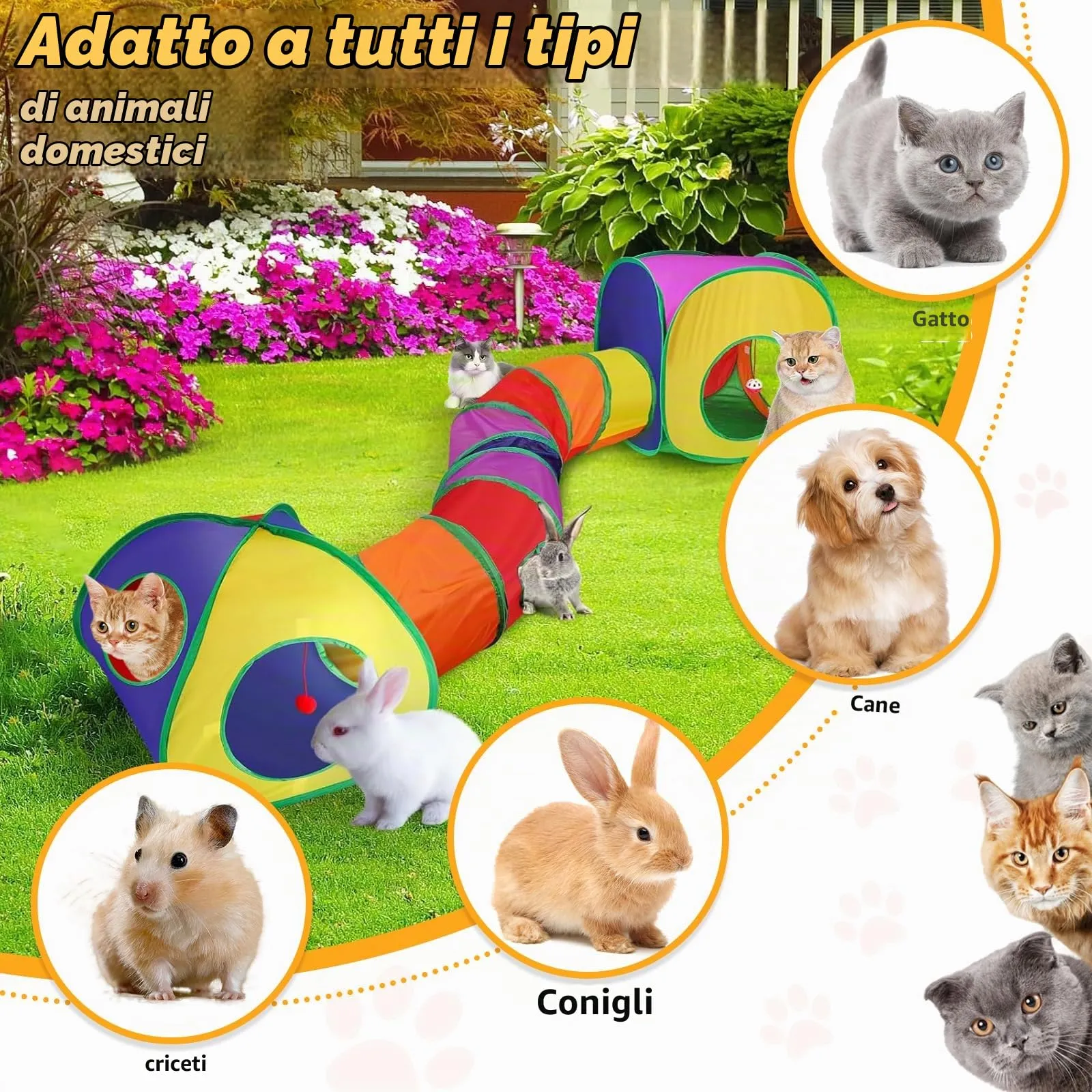 Giochi Tunnel per Gatti Pieghevole in Casa Gioco Tenda per Gatto Interattivo 3 in 1 Tubo per Gatto Interattivi Tunnel per Cani Gatti e Gattini Attivi Giocare con Borsa per Gatti Cuccioli Conigli - immagine 3