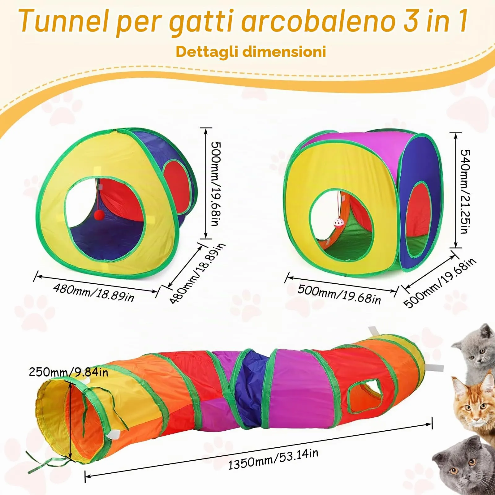 Giochi Tunnel per Gatti Pieghevole in Casa Gioco Tenda per Gatto Interattivo 3 in 1 Tubo per Gatto Interattivi Tunnel per Cani Gatti e Gattini Attivi Giocare con Borsa per Gatti Cuccioli Conigli - immagine 4