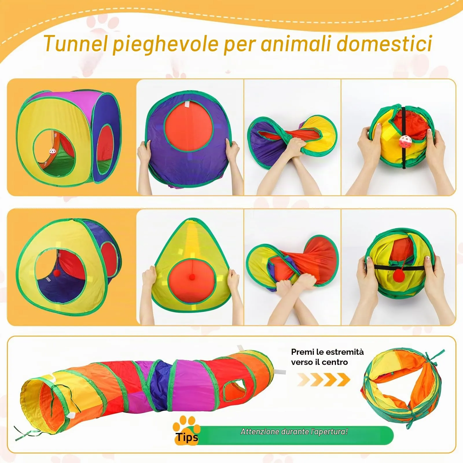 Giochi Tunnel per Gatti Pieghevole in Casa Gioco Tenda per Gatto Interattivo 3 in 1 Tubo per Gatto Interattivi Tunnel per Cani Gatti e Gattini Attivi Giocare con Borsa per Gatti Cuccioli Conigli - immagine 5
