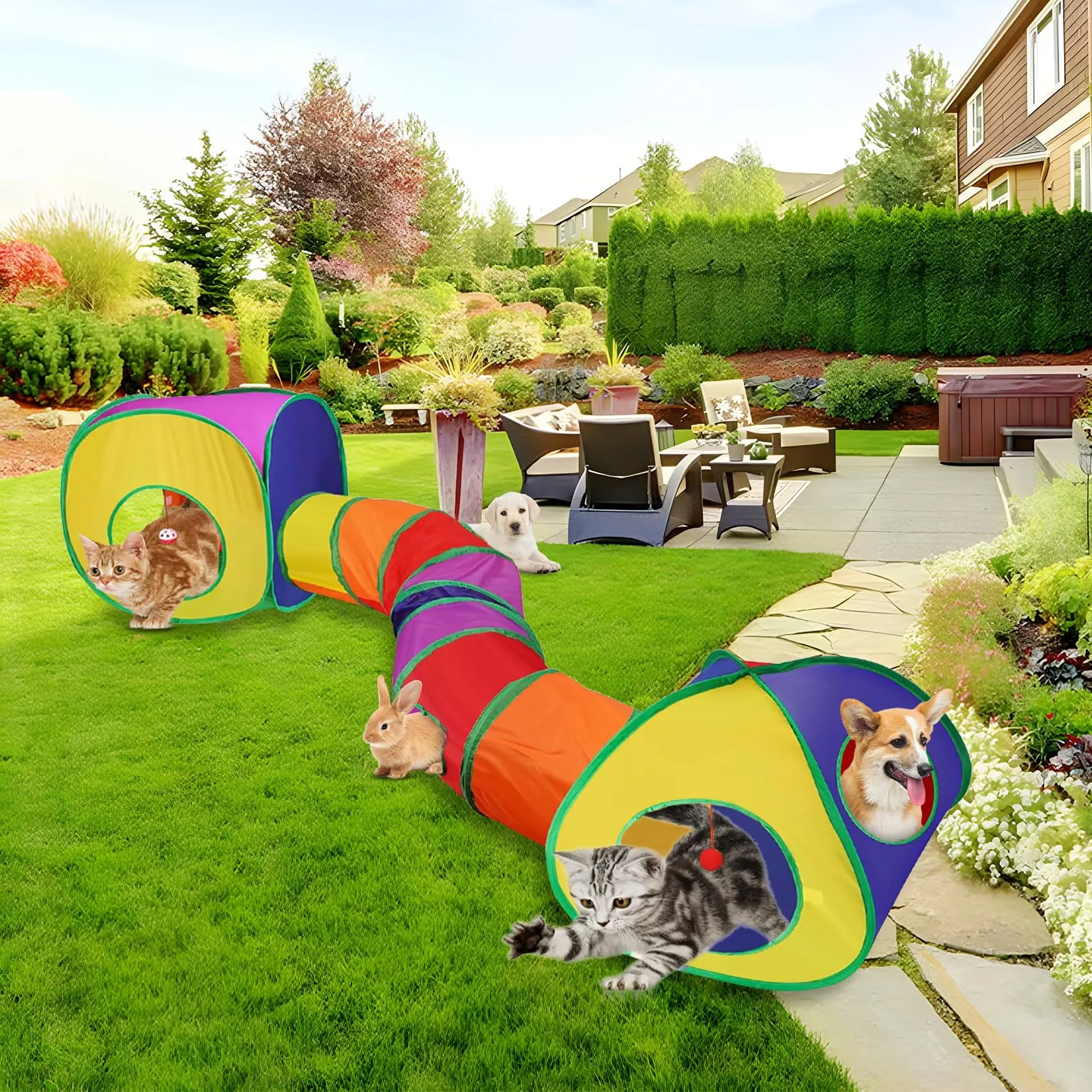 Giochi Tunnel per Gatti Pieghevole in Casa Gioco Tenda per Gatto Interattivo 3 in 1 Tubo per Gatto Interattivi Tunnel per Cani Gatti e Gattini Attivi Giocare con Borsa per Gatti Cuccioli Conigli - immagine 7