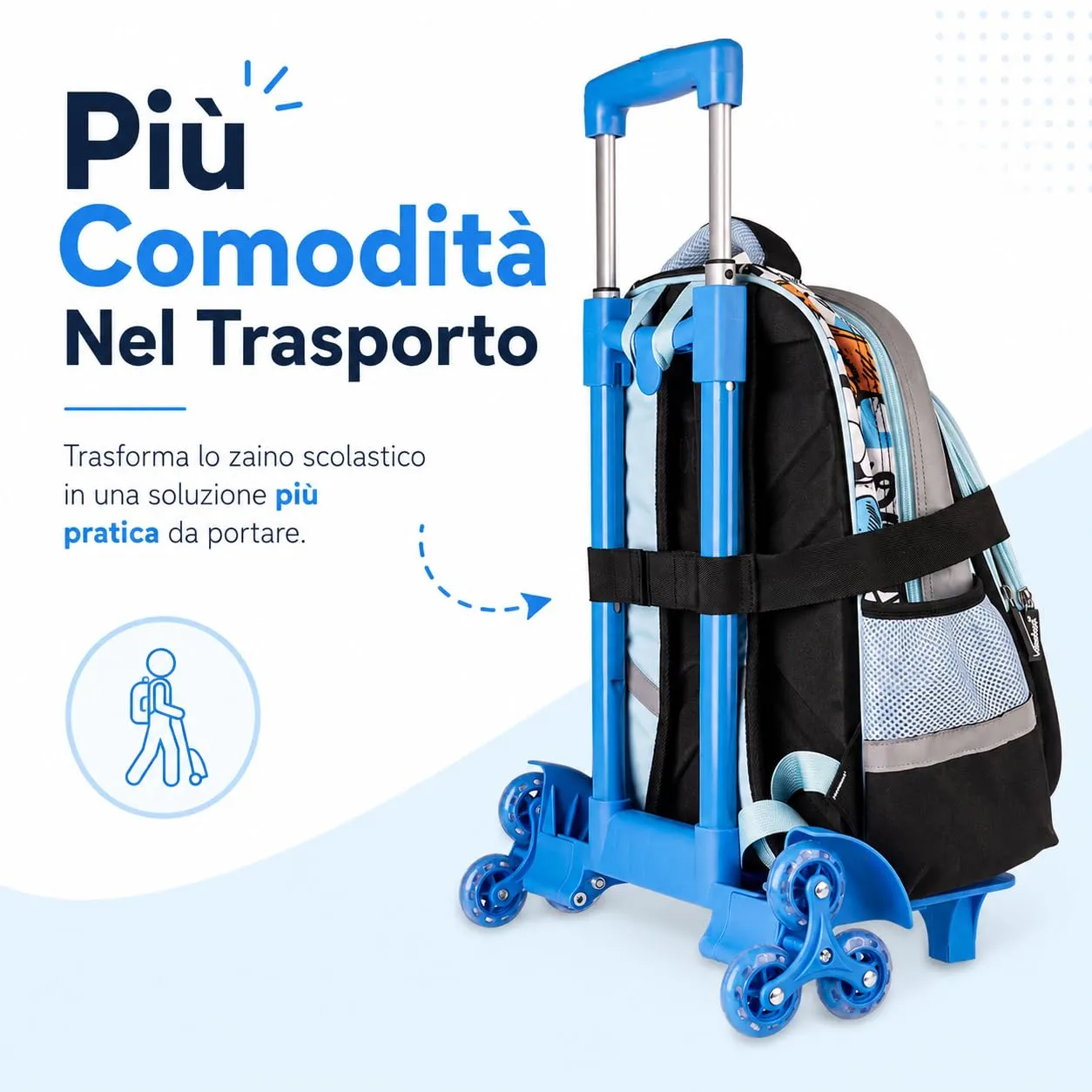 Colourbook Trolley Carrello Porta Zaino Scuola Pieghevole Universale Blu - immagine 2