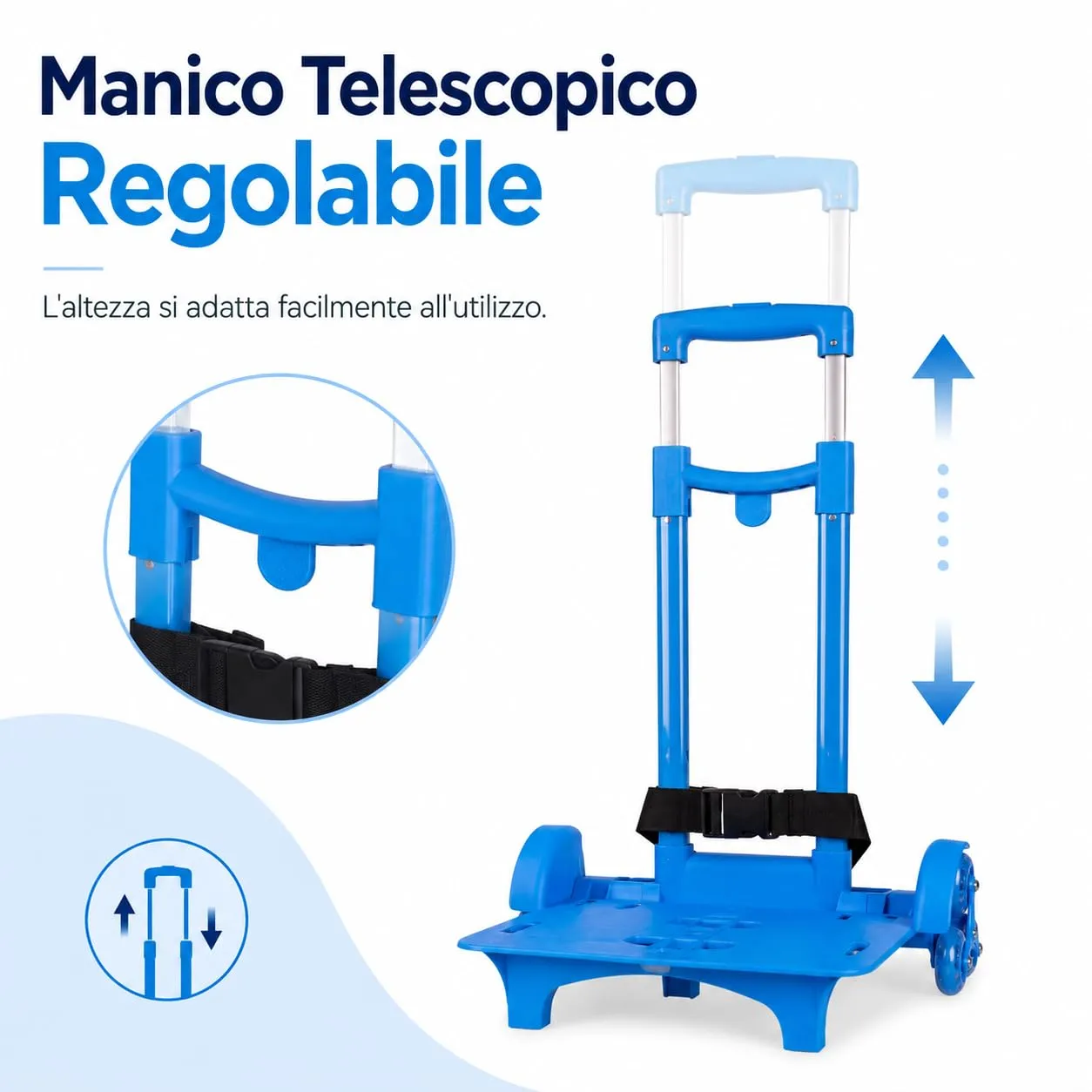 Colourbook Trolley Carrello Porta Zaino Scuola Pieghevole Universale Blu - immagine 3
