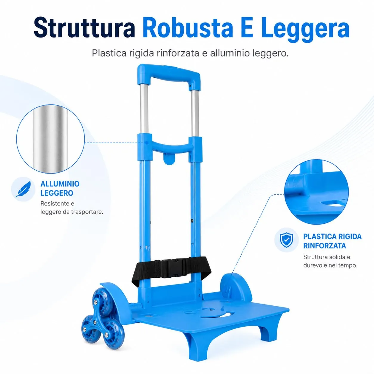 Colourbook Trolley Carrello Porta Zaino Scuola Pieghevole Universale Blu - immagine 4
