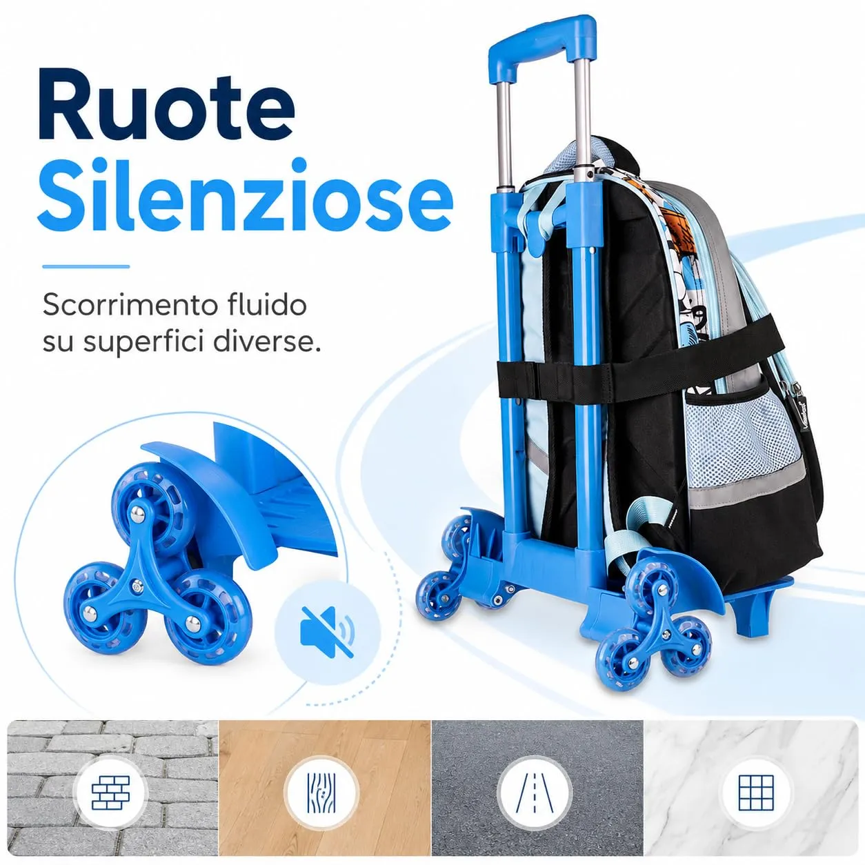 Colourbook Trolley Carrello Porta Zaino Scuola Pieghevole Universale Blu - immagine 5