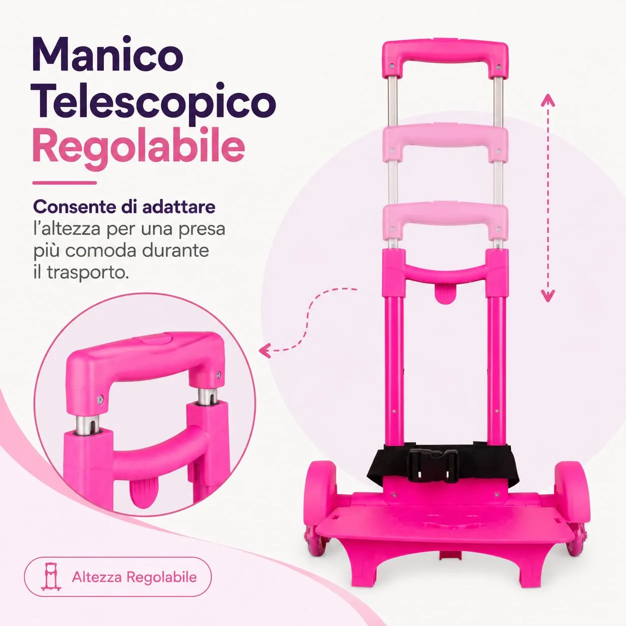 Colourbook Trolley Carrello Porta Zaino Scuola Pieghevole Universale Rosa - immagine 3