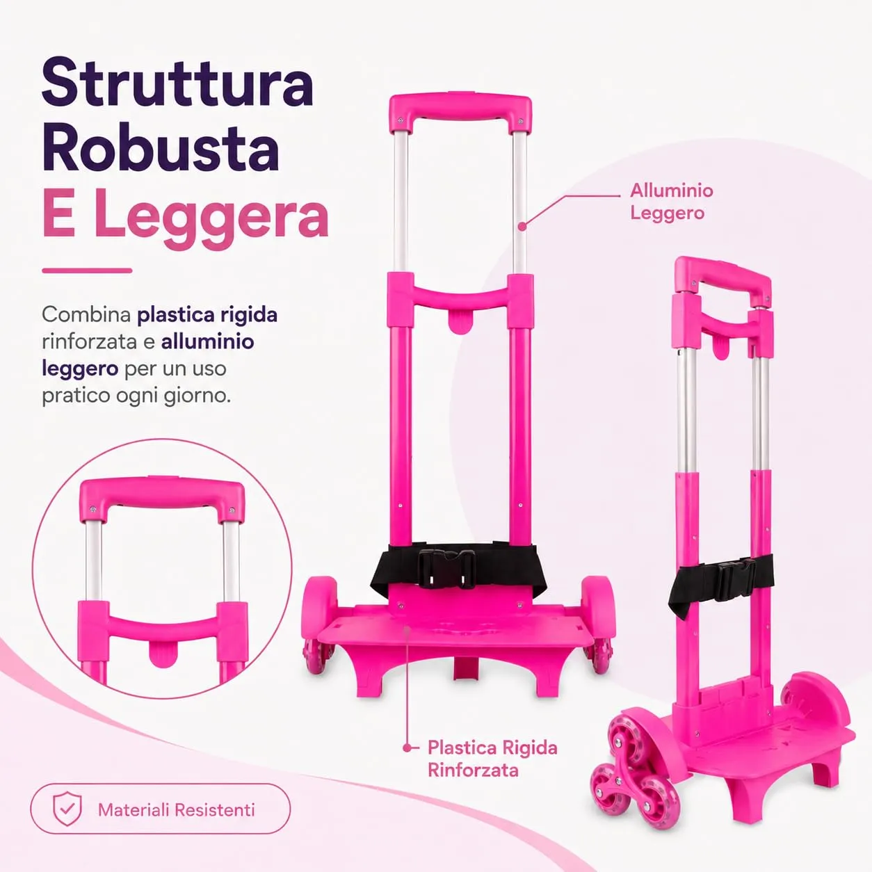 Colourbook Trolley Carrello Porta Zaino Scuola Pieghevole Universale Rosa - immagine 4