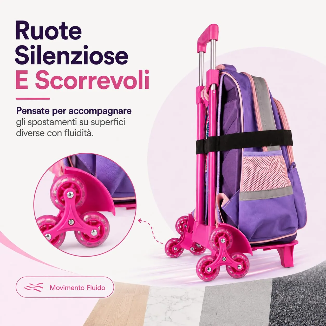 Colourbook Trolley Carrello Porta Zaino Scuola Pieghevole Universale Rosa - immagine 5