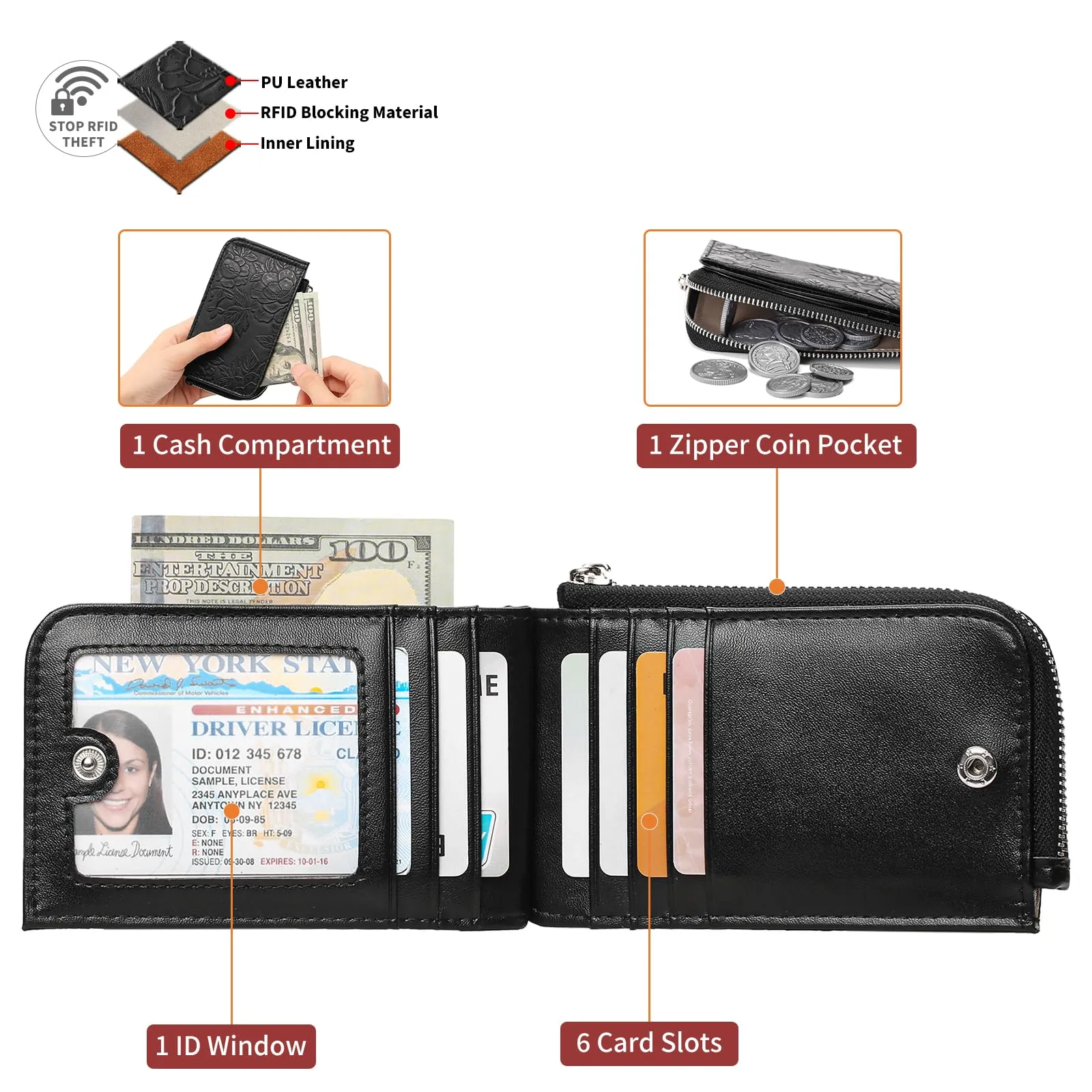 GAEKEAO Portafoglio Donna Piccolo RFID Blocking Leather Bifold Portafoglios Donna di carta di credito Portamonete con finestra ID - immagine 4