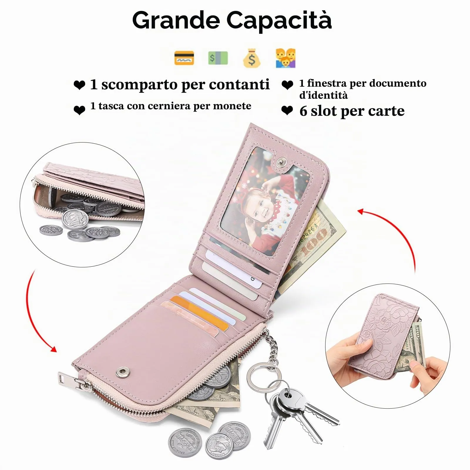 GAEKEAO Portafoglio Portafoglio da Donna Piccolo con Blocco RFID Portafoglio da Donna con Tasca a Zip - immagine 2