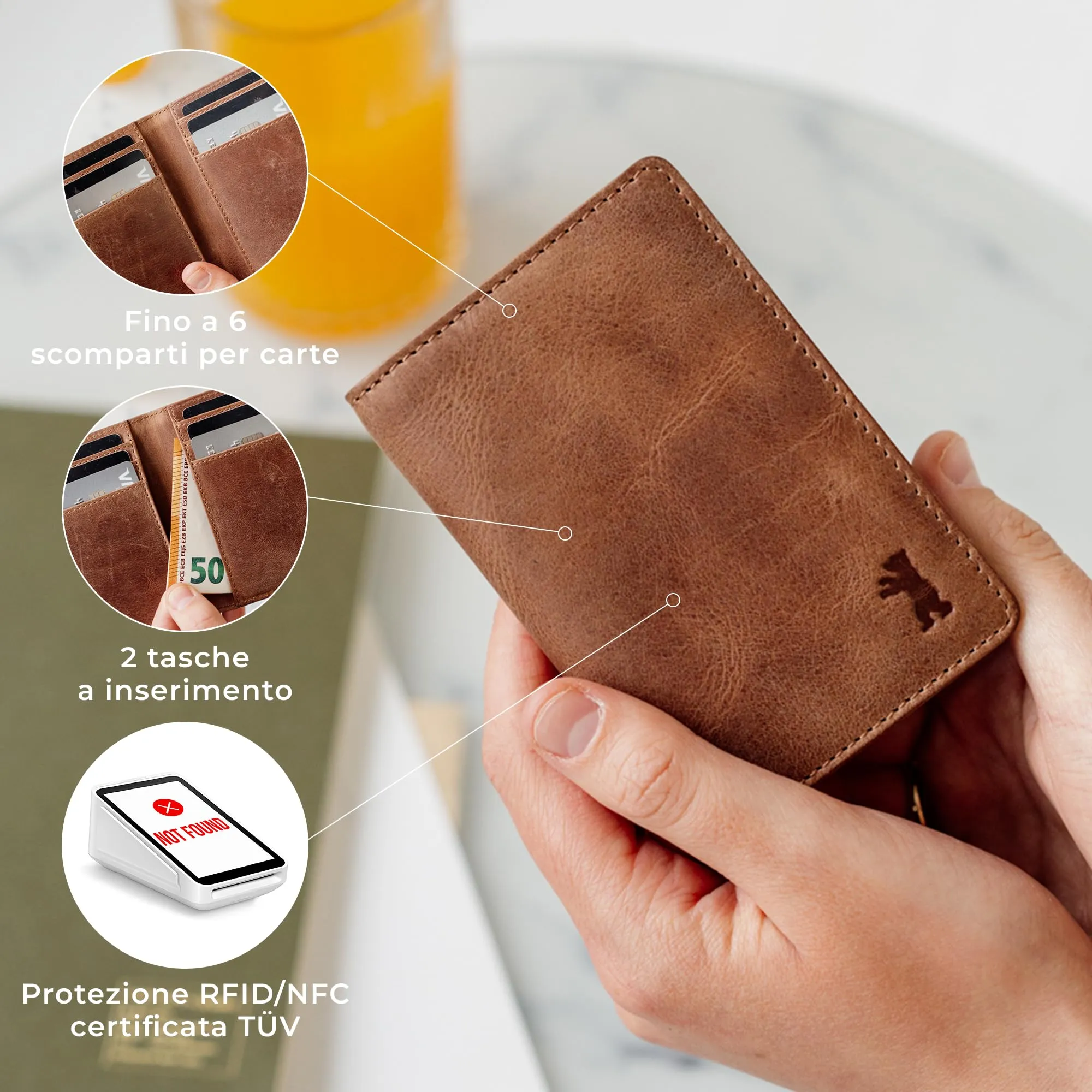 Berliner Bags Portacarte Porto Slim con Banconote e RFID in Vera Pelle - immagine 3