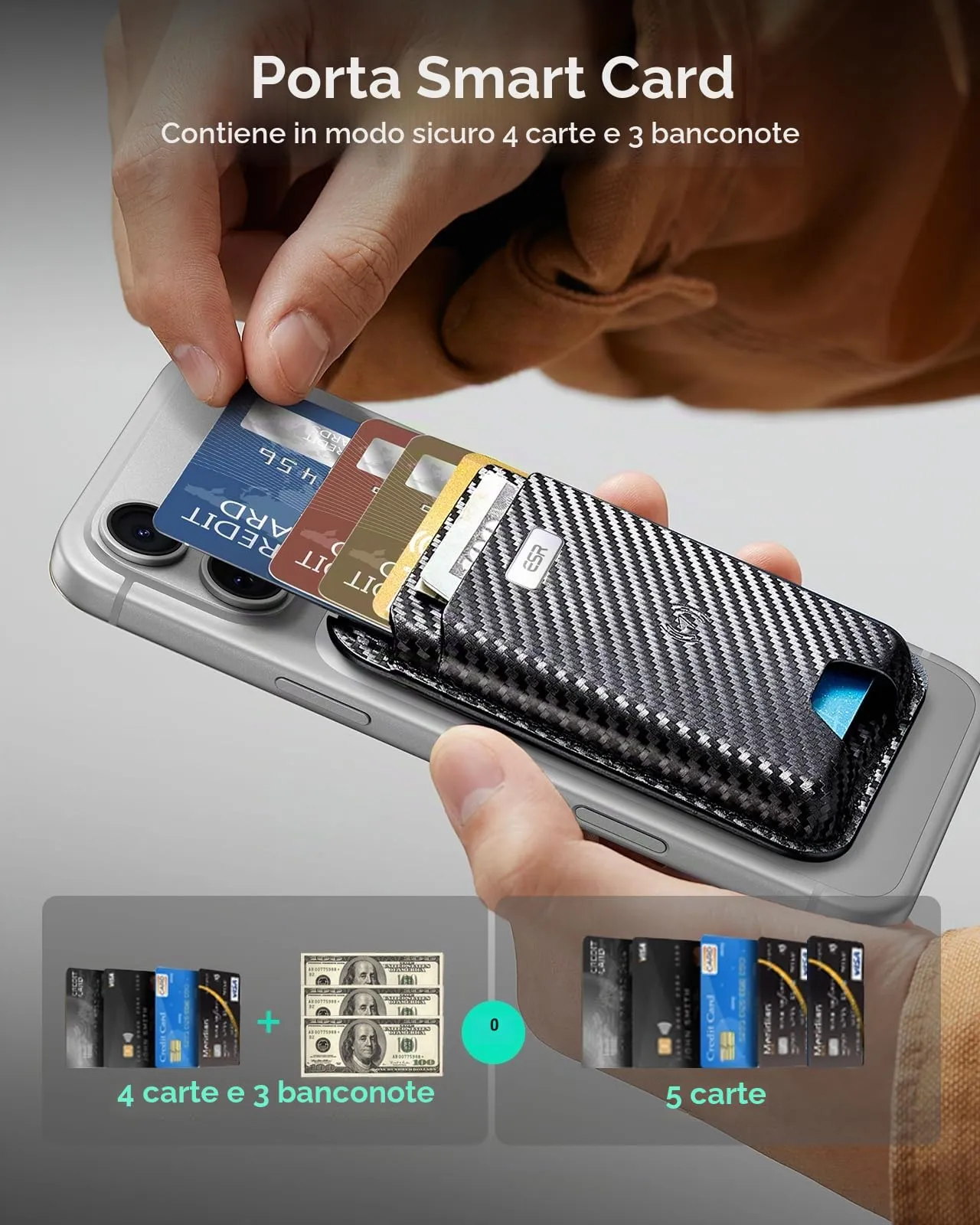 ESR Portafoglio per MagSafe con Funzionalità Find My, Supporto per 5 carte - immagine 3