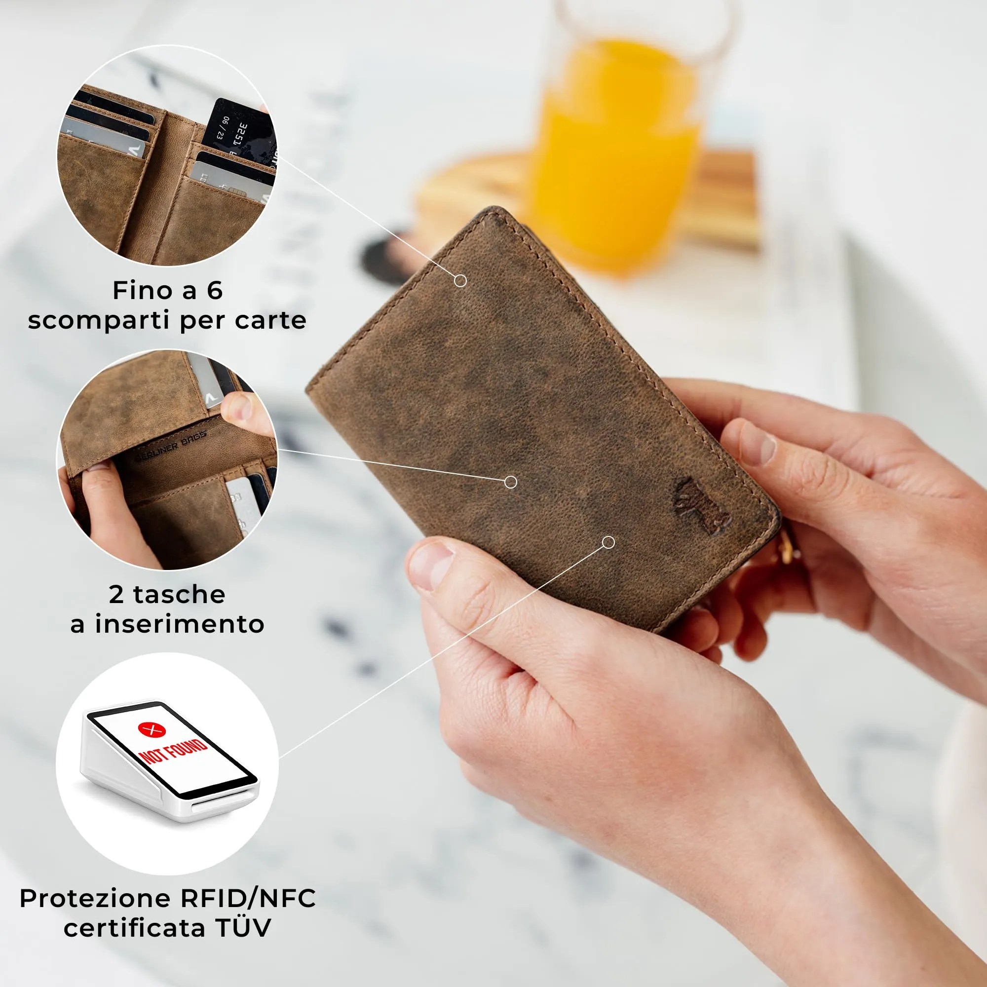 Berliner Bags Portacarte Porto Slim con Banconote e RFID in Vera Pelle - immagine 3