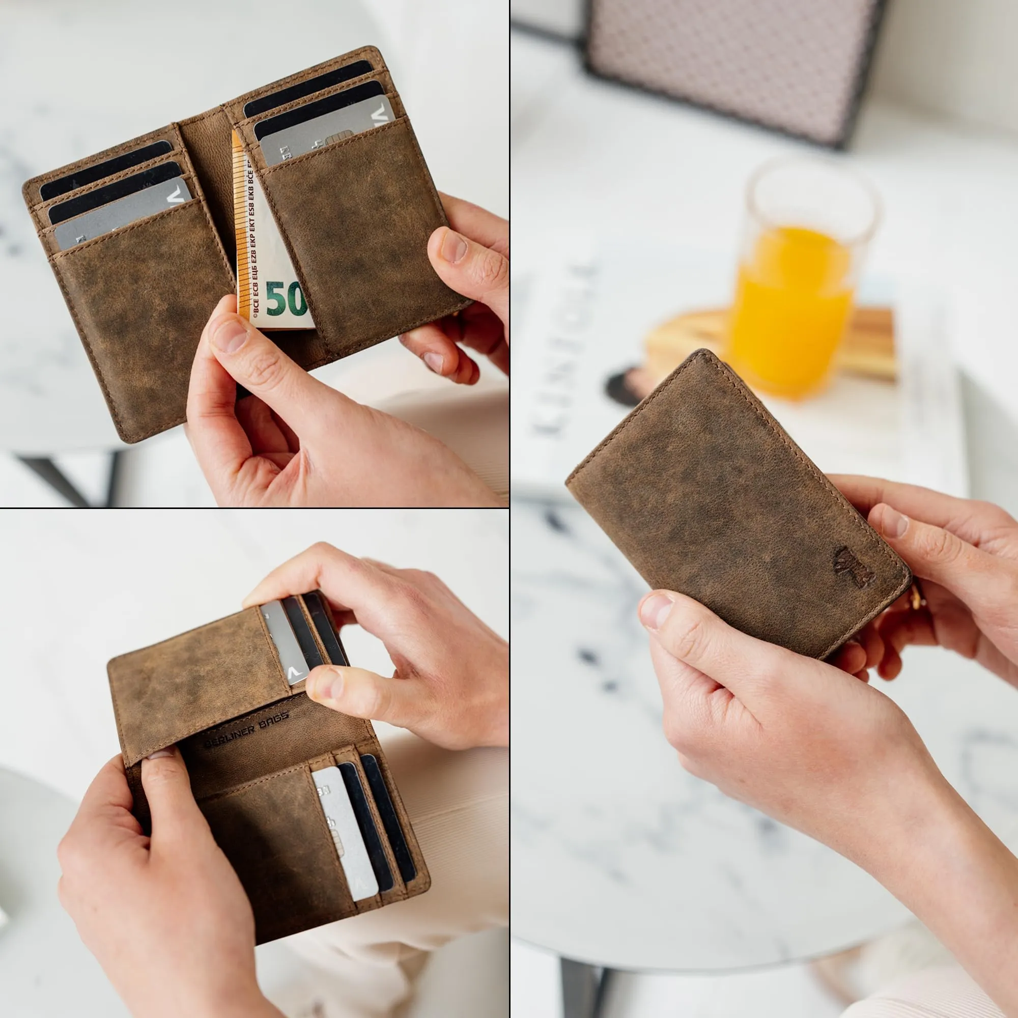 Berliner Bags Portacarte Porto Slim con Banconote e RFID in Vera Pelle - immagine 5