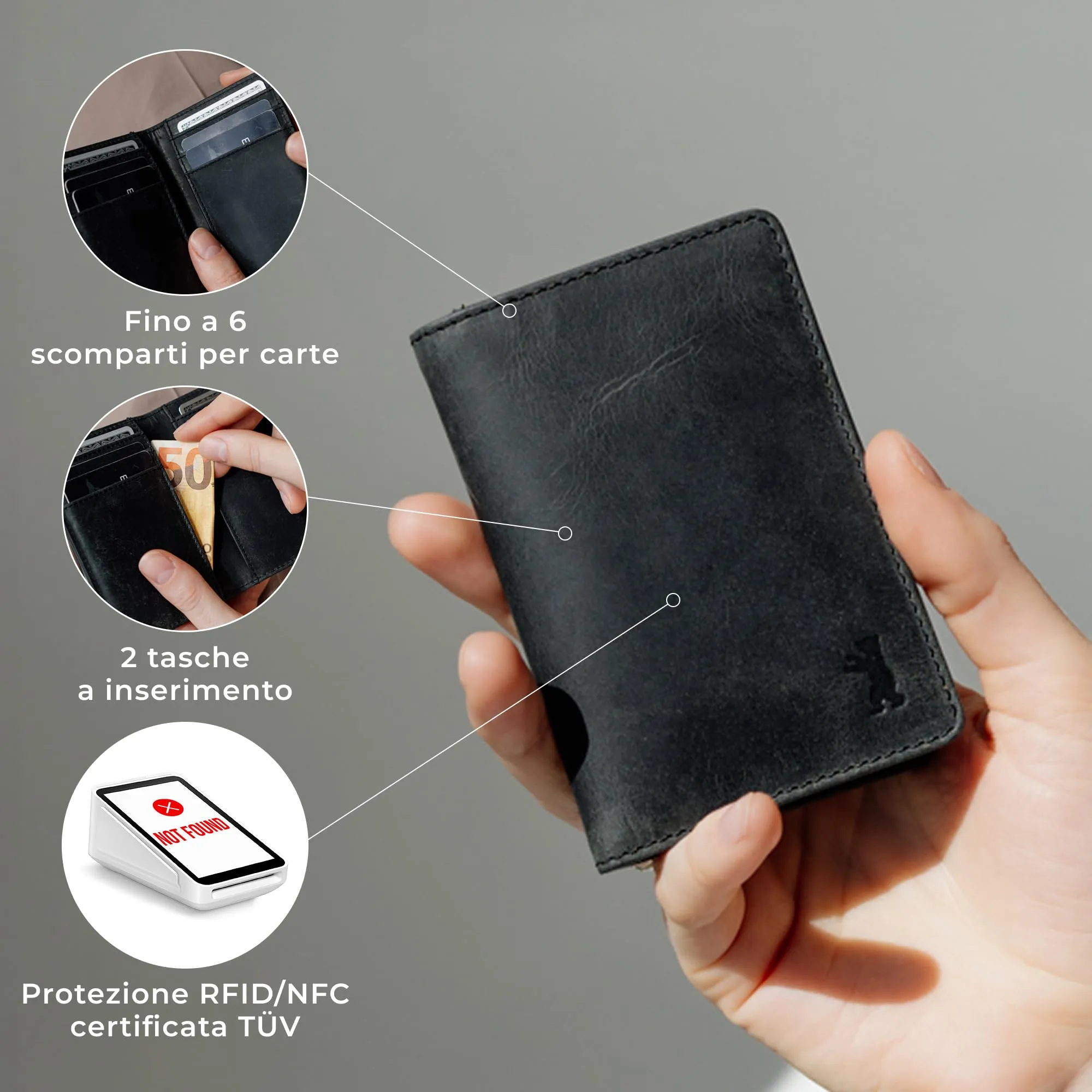 Berliner Bags Portacarte Porto Slim con Banconote e RFID in Vera Pelle - immagine 3