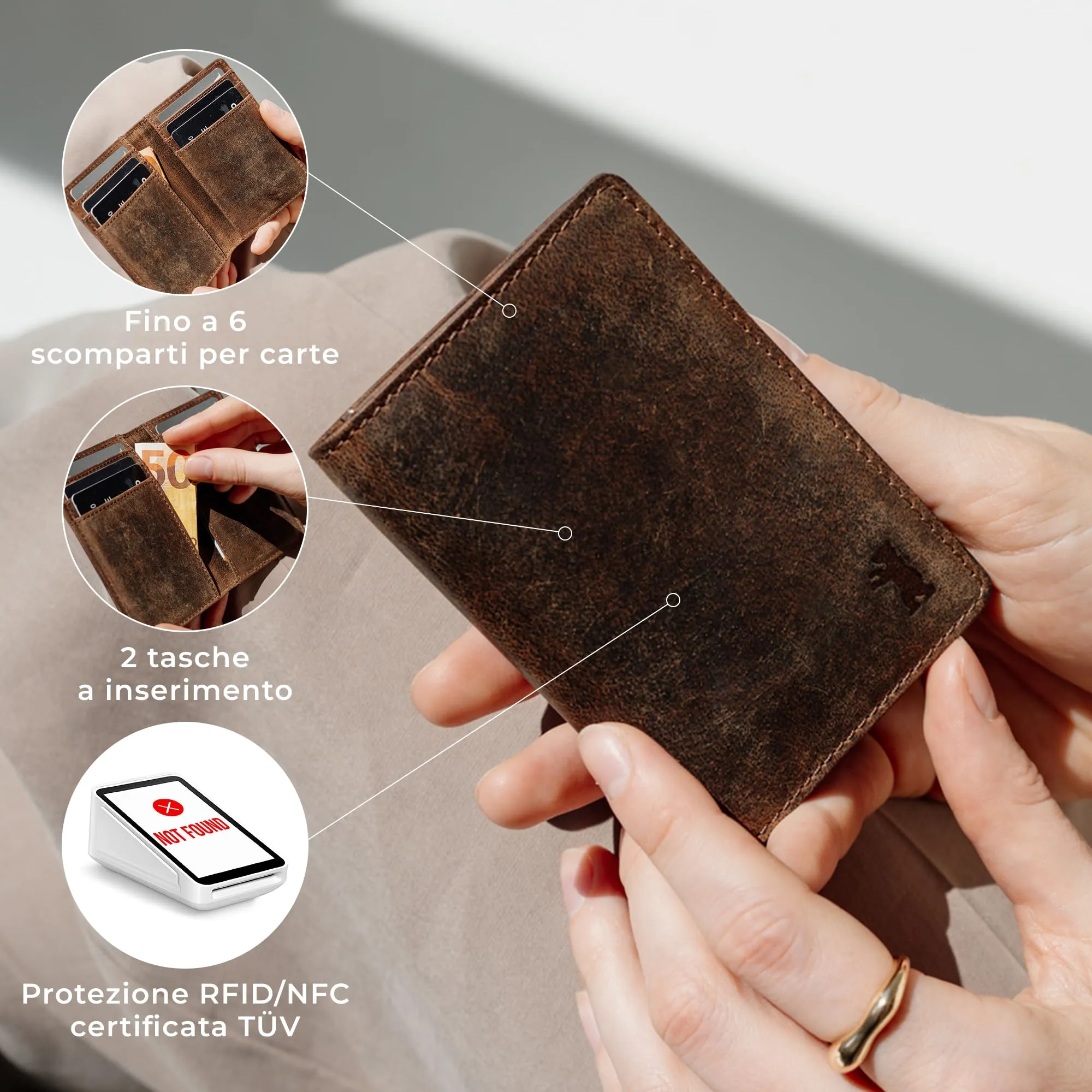 Berliner Bags Portacarte Porto Slim con Banconote e RFID in Vera Pelle - immagine 3