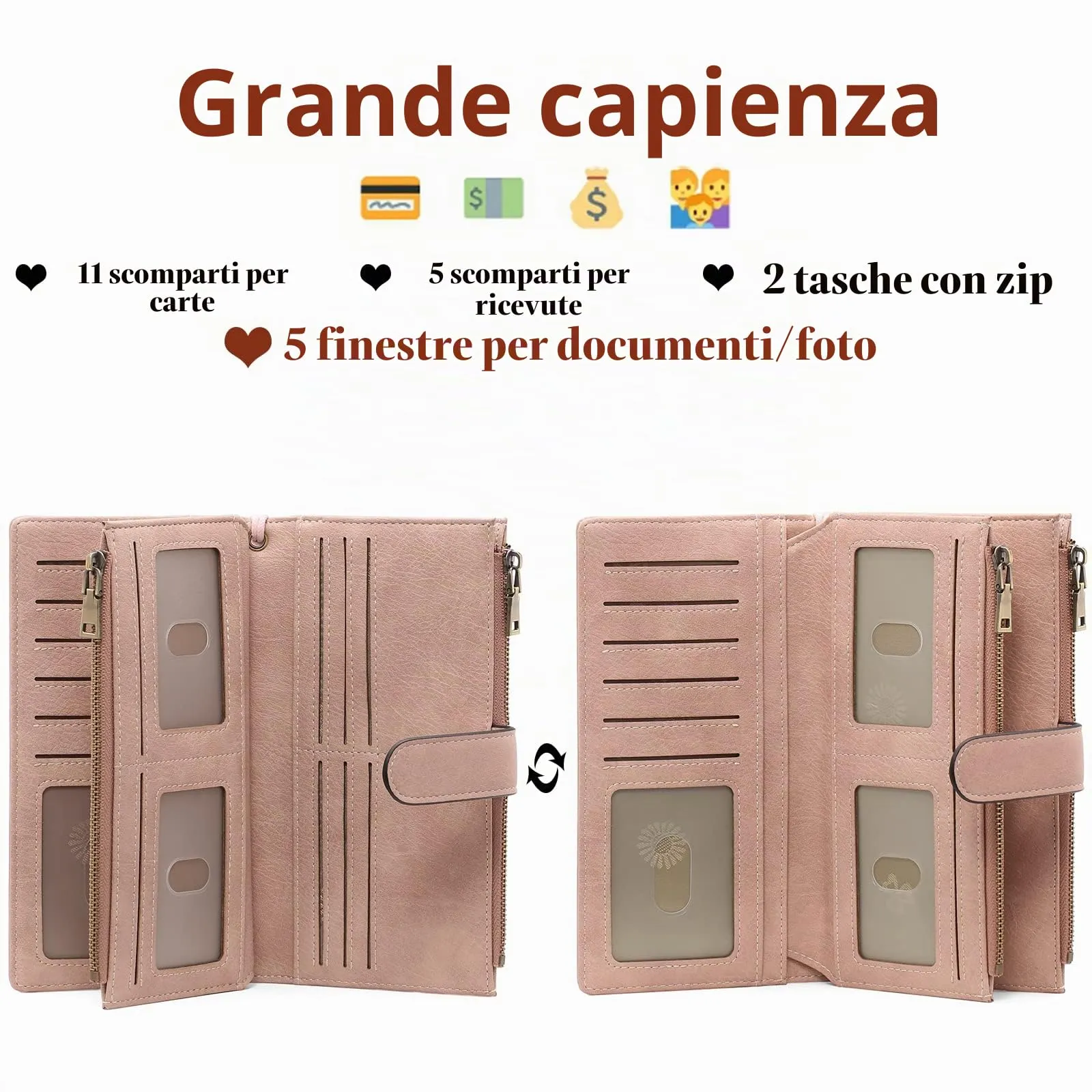 GOIACII Portafoglio Donna Grande Formato Lungo Portafogli Pelle RFID Blocco con Slot per Schede Multiple Portamonete da Polso - immagine 2