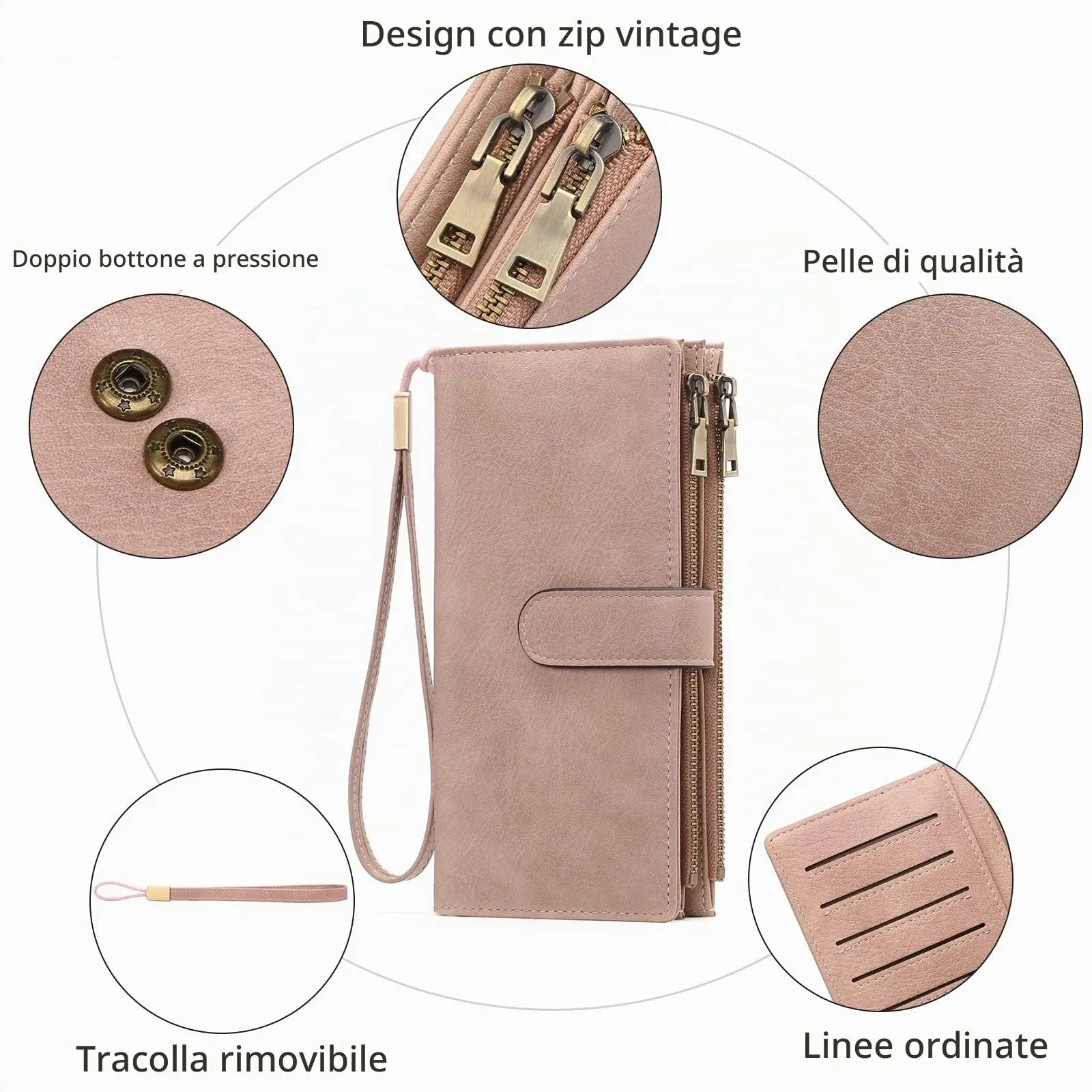 GOIACII Portafoglio Donna Grande Formato Lungo Portafogli Pelle RFID Blocco con Slot per Schede Multiple Portamonete da Polso - immagine 3