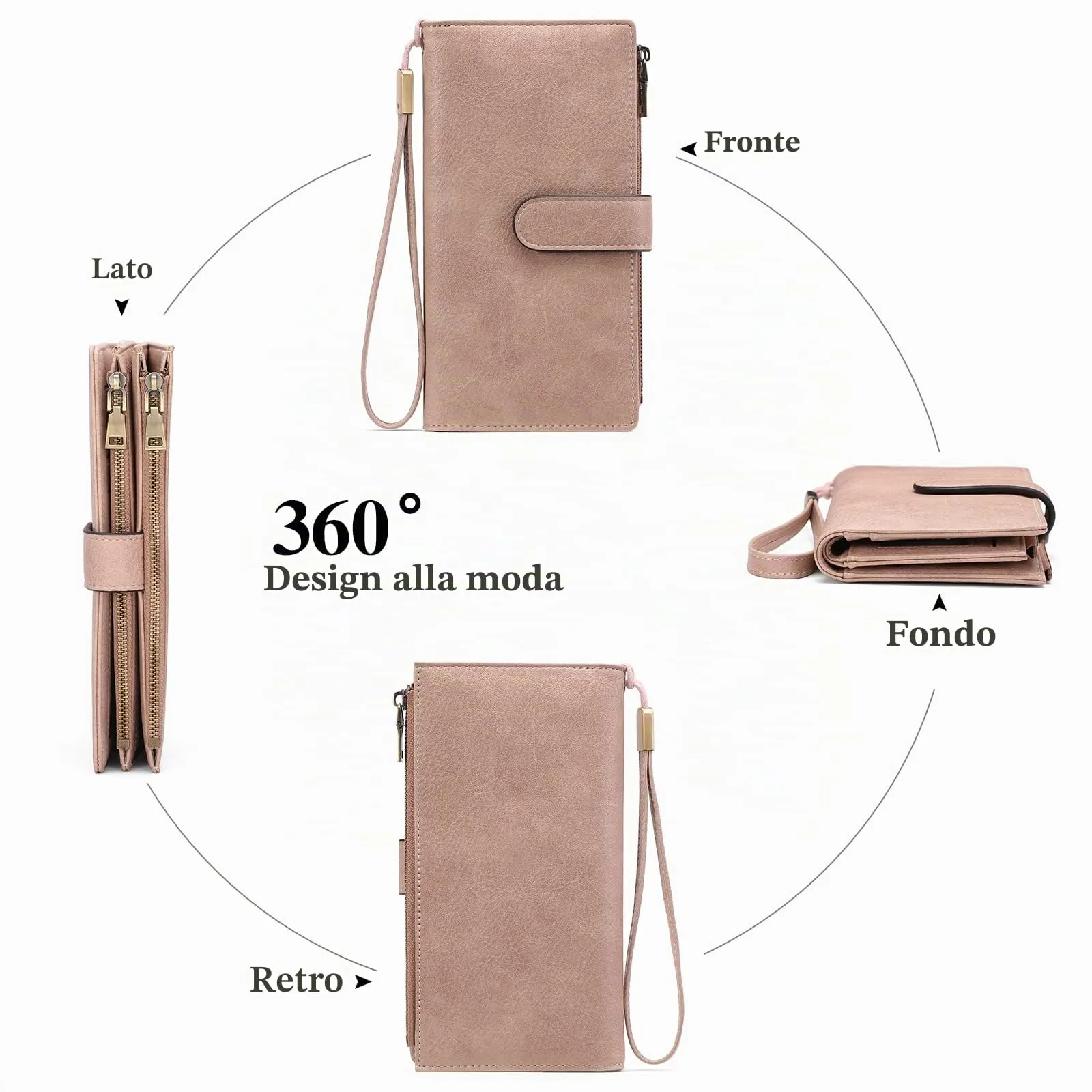 GOIACII Portafoglio Donna Grande Formato Lungo Portafogli Pelle RFID Blocco con Slot per Schede Multiple Portamonete da Polso - immagine 4