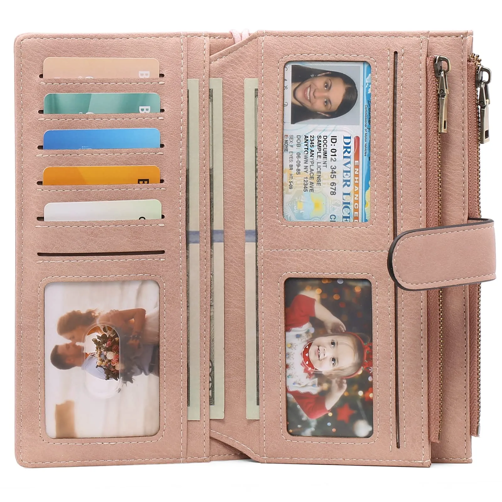 GOIACII Portafoglio Donna Grande Formato Lungo Portafogli Pelle RFID Blocco con Slot per Schede Multiple Portamonete da Polso - immagine 7