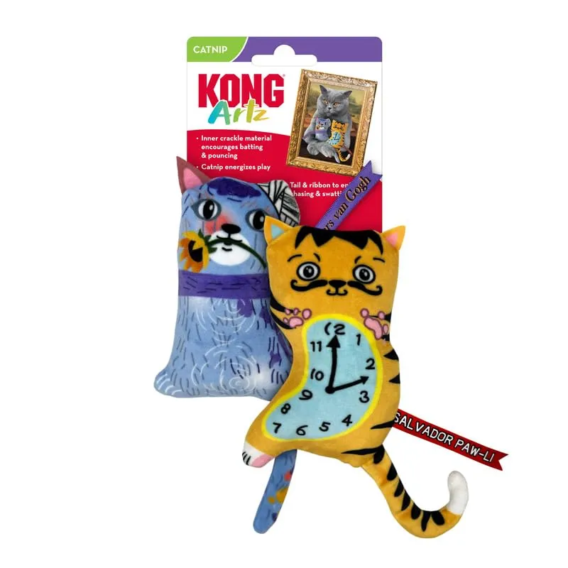KONG Artz Cats - Giocattoli per gatti scoppiettanti con erba gatta, nastro e coda (Dali/Van Gogh) - immagine 1