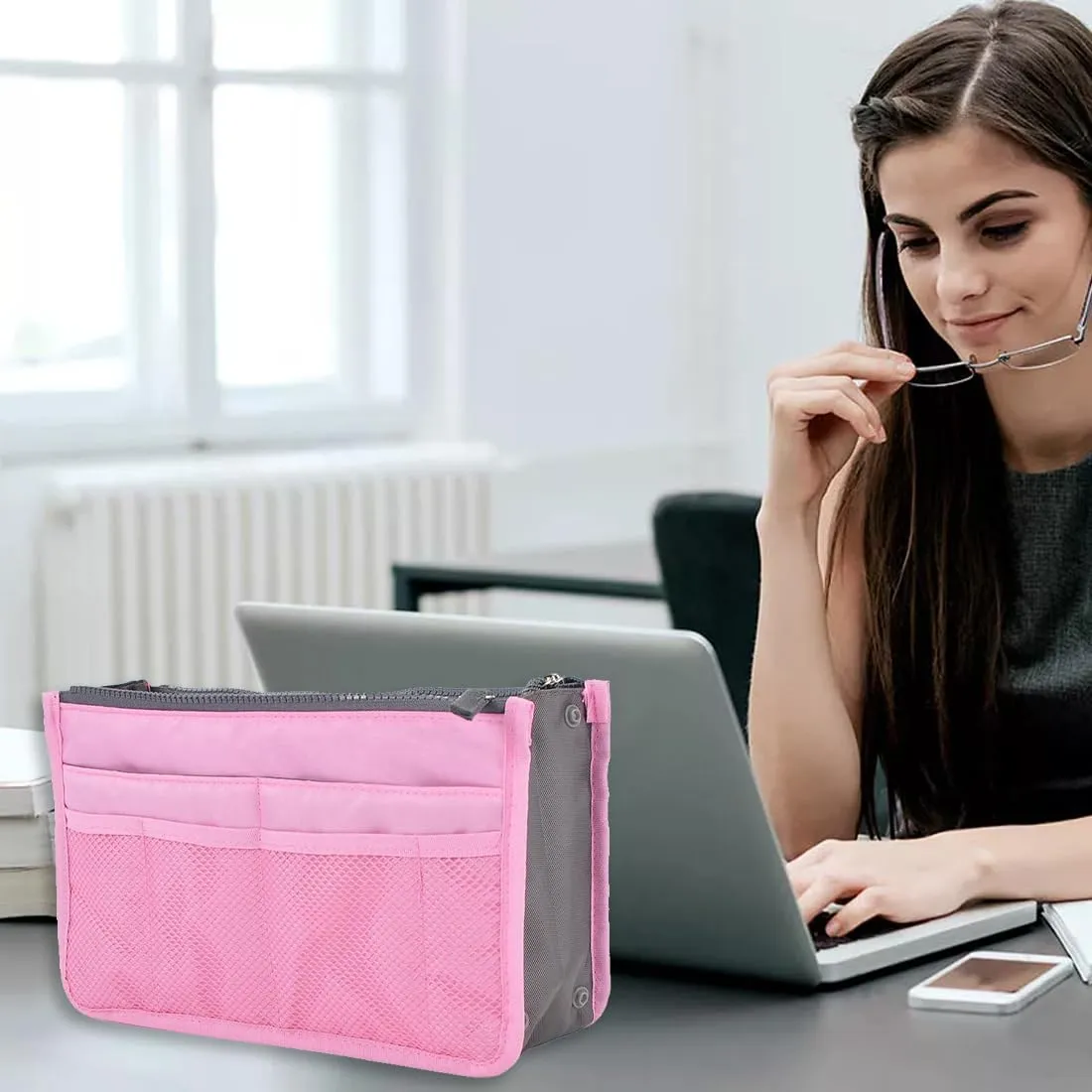 GXGM 1 Pezzo borsa organizer Organizzatore Borsa Donna Economico,organizer borsa,Comodo Pratico Organizer Espandibile,Trasferimento Quotidiano Facile e Veloce (Rosa) - immagine 6