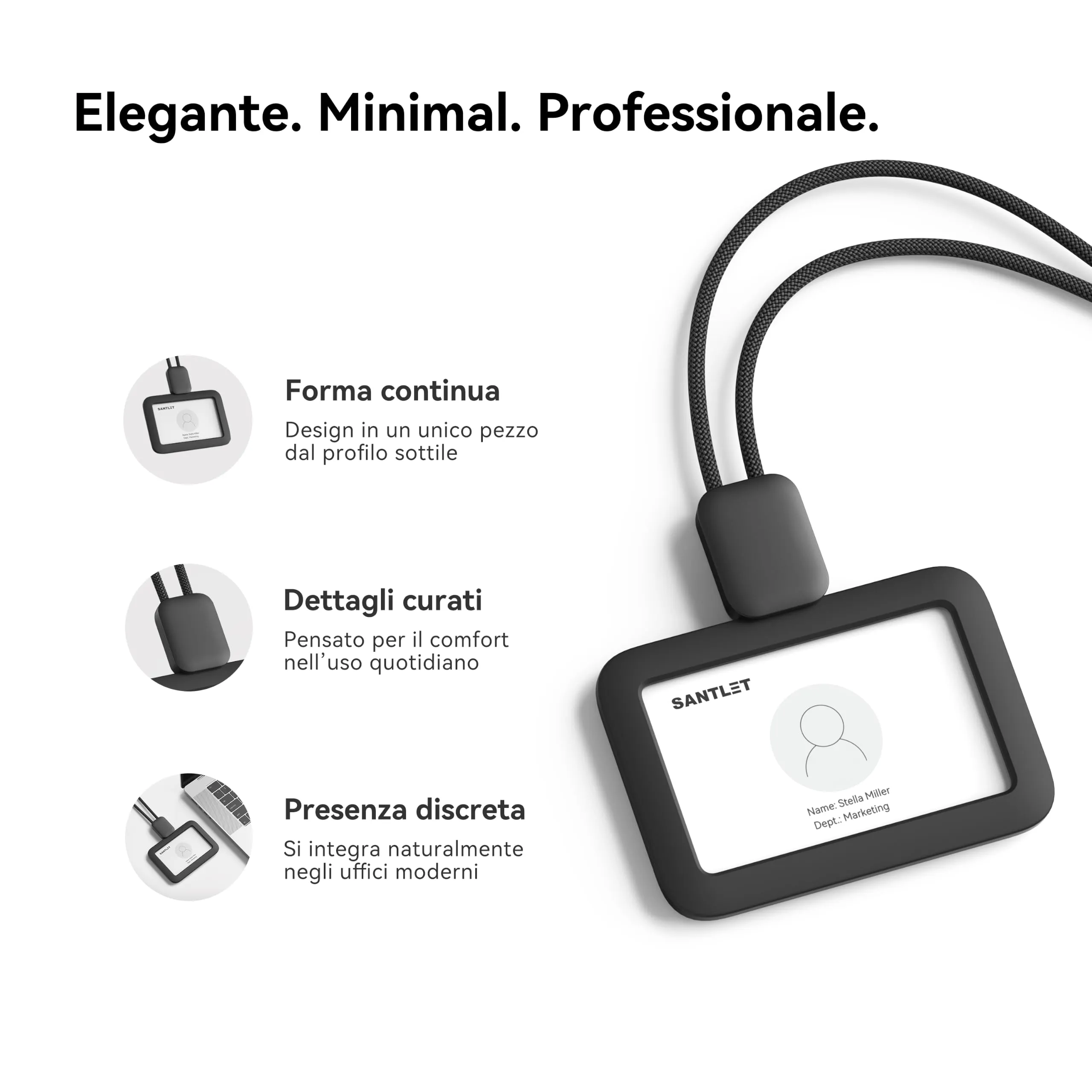 SANTLET Cordino per Portabadge, Silicone Morbido, Cavo Retrattile - immagine 3