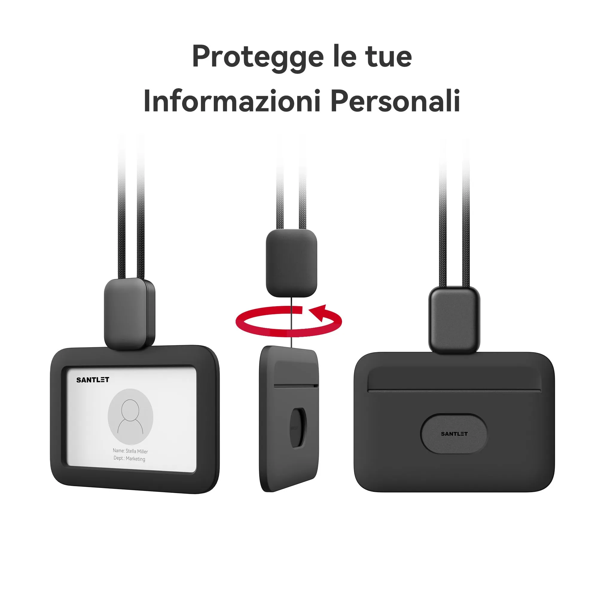 SANTLET Cordino per Portabadge, Silicone Morbido, Cavo Retrattile - immagine 6