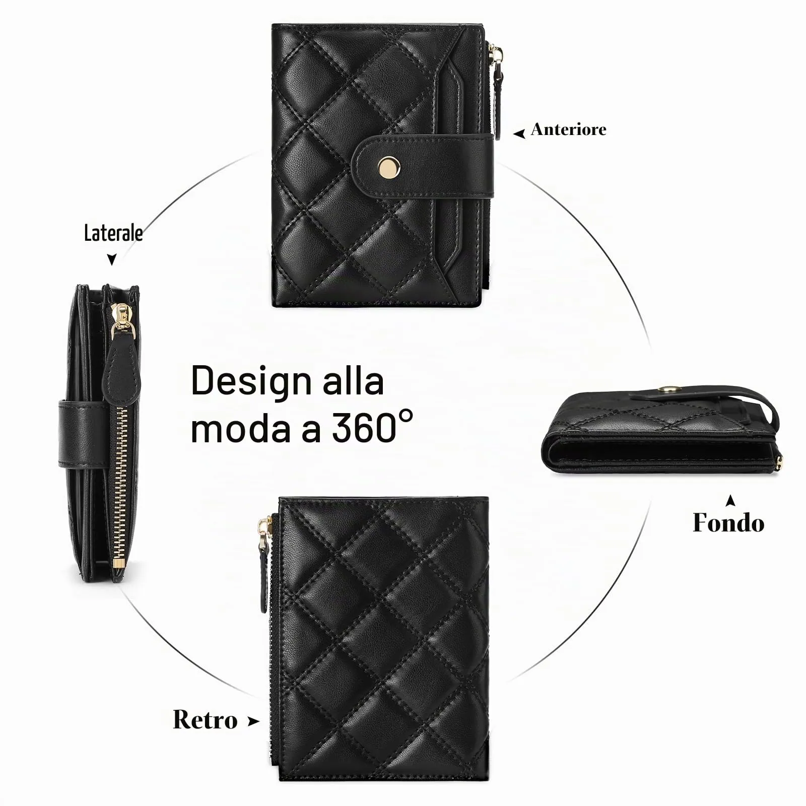 SENDEFN Portafoglio Donna Piccolo, Portafoglio Donna in Pelle Vegana con Blocco RFID, Portamonete con Cerniera e Chiusura a Scatto Scomparti per Carte Multipli - immagine 4