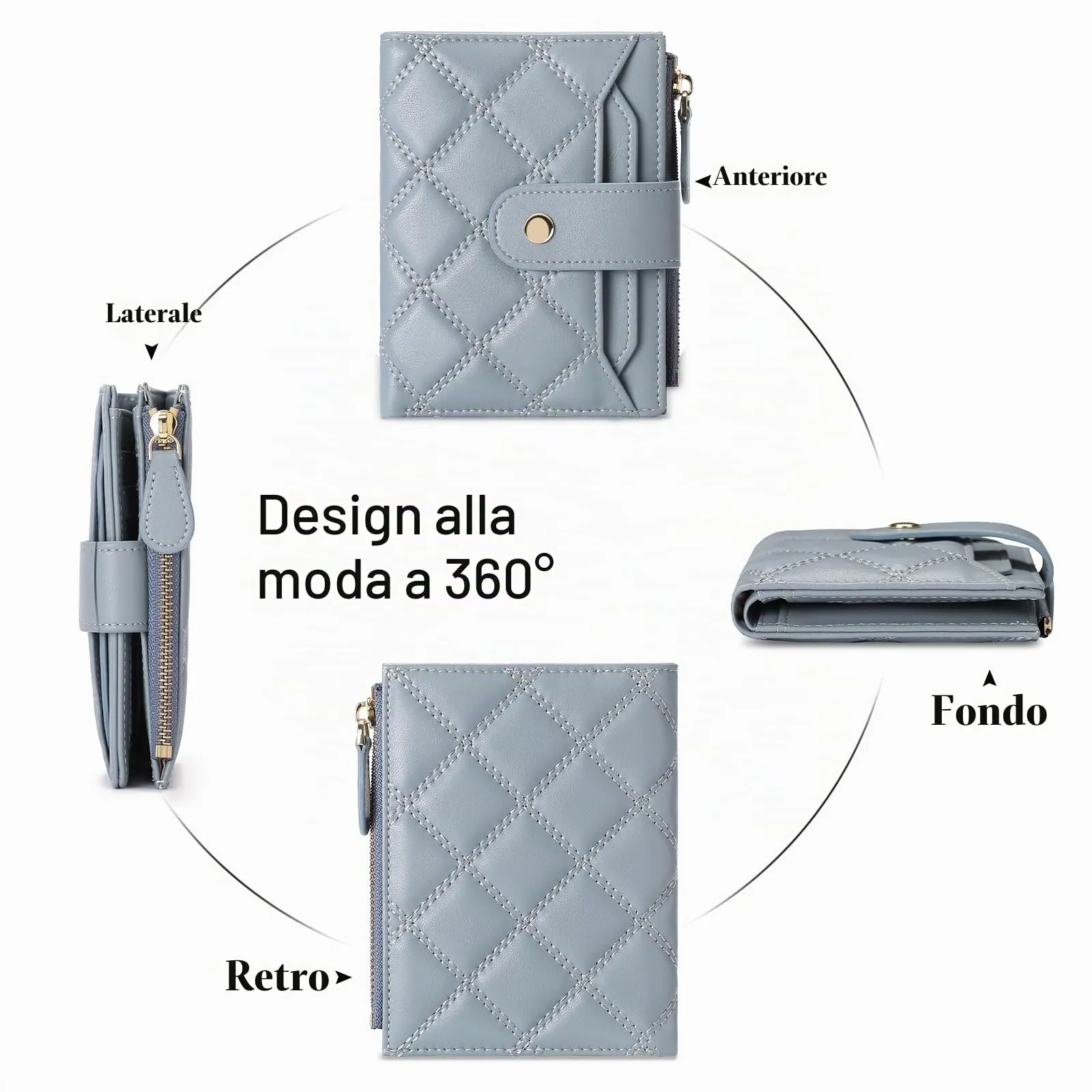 SENDEFN Portafoglio Donna Piccolo, Portafoglio Donna in Pelle Vegana con Blocco RFID, Portamonete con Cerniera e Chiusura a Scatto Scomparti per Carte Multipli - immagine 4