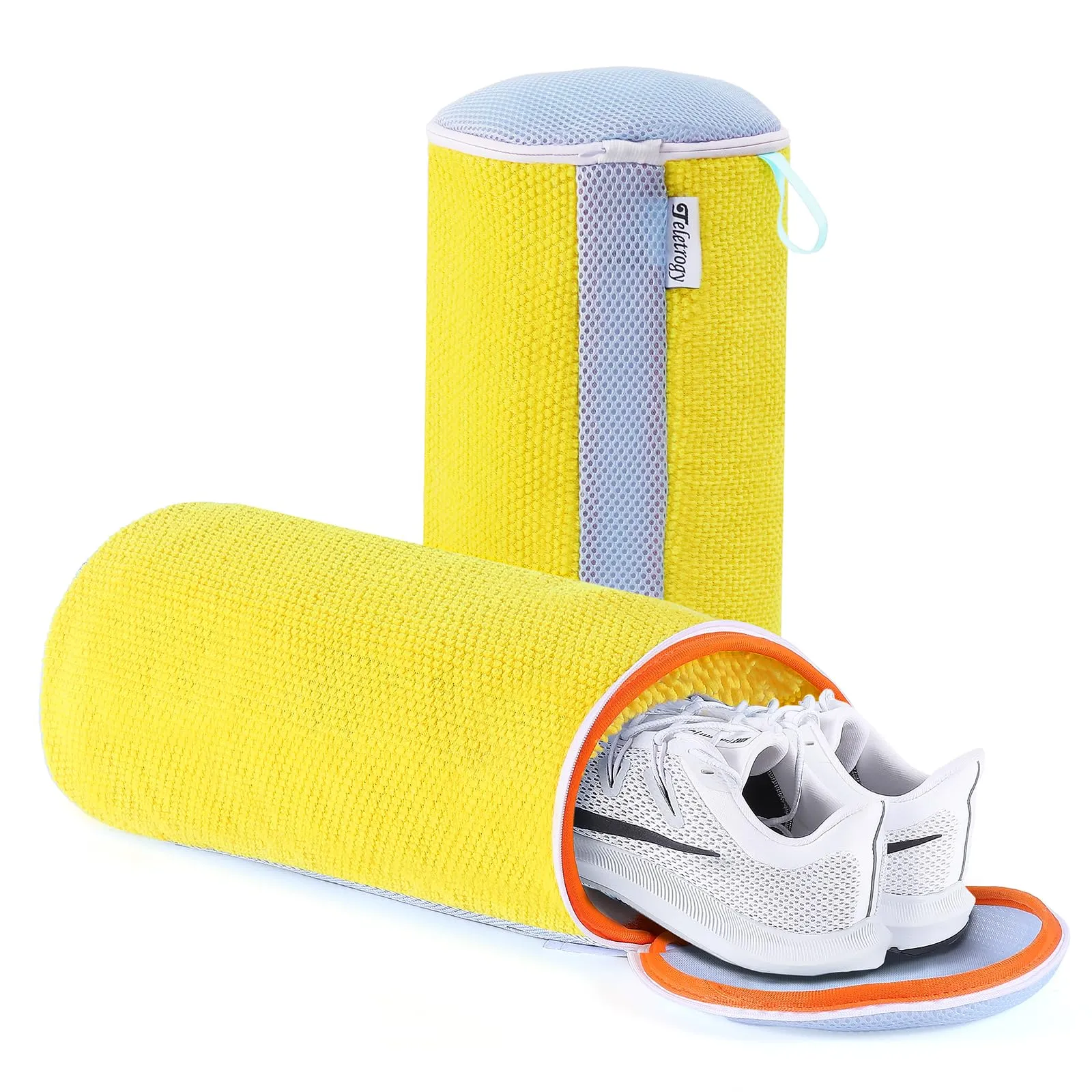 Teletrogy 2 Pezzi Sacchetti per Scarpe Lavanderia Sacchetto Scarpe con Cerniera Nascosta, Pulizia a 360° Tutto Campo, Riutilizzabile e Anti-Deformazione per Sacchetto Scarpe Lavatrice, Giallo - immagine 1