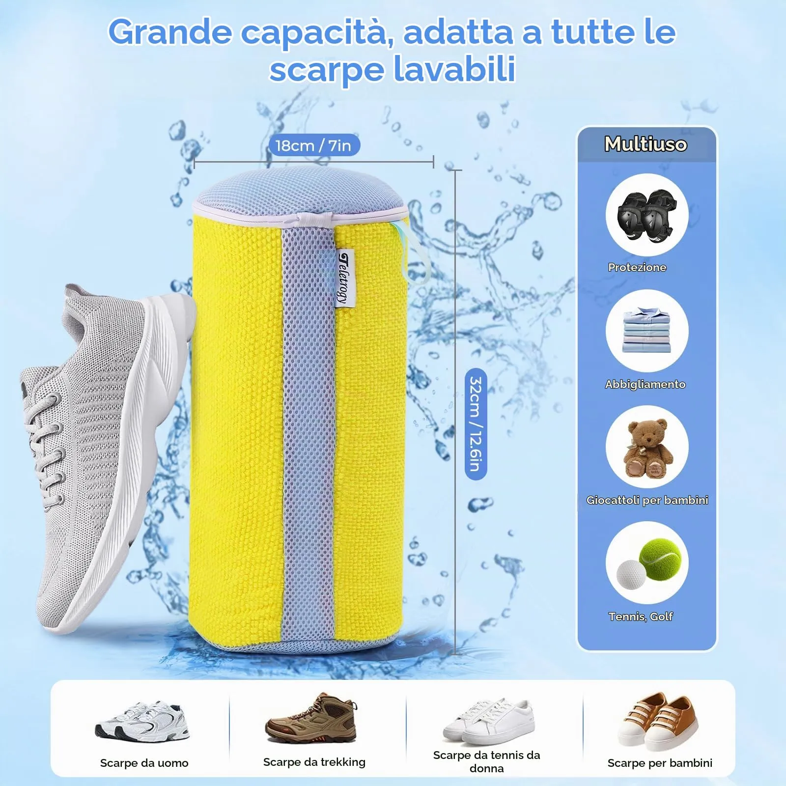 Teletrogy 2 Pezzi Sacchetti per Scarpe Lavanderia Sacchetto Scarpe con Cerniera Nascosta, Pulizia a 360° Tutto Campo, Riutilizzabile e Anti-Deformazione per Sacchetto Scarpe Lavatrice, Giallo - immagine 8
