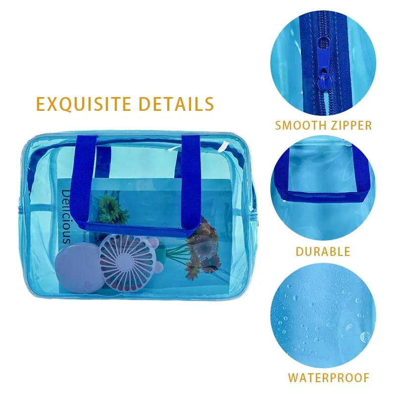 TotePrint Borsa a mano in vinile trasparente impermeabile per trucco Borsa a spalla impermeabile Tote Bag 11,8'' ×5,12'' ×8,26'', Blu, moderno - immagine 5
