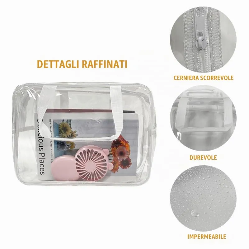 TotePrint Borsa a mano in vinile trasparente impermeabile per trucco, borsa a spalla impermeabile Tote Bag 11.8'' ×5.12'' ×8.26'', Trasparente, moderno - immagine 3