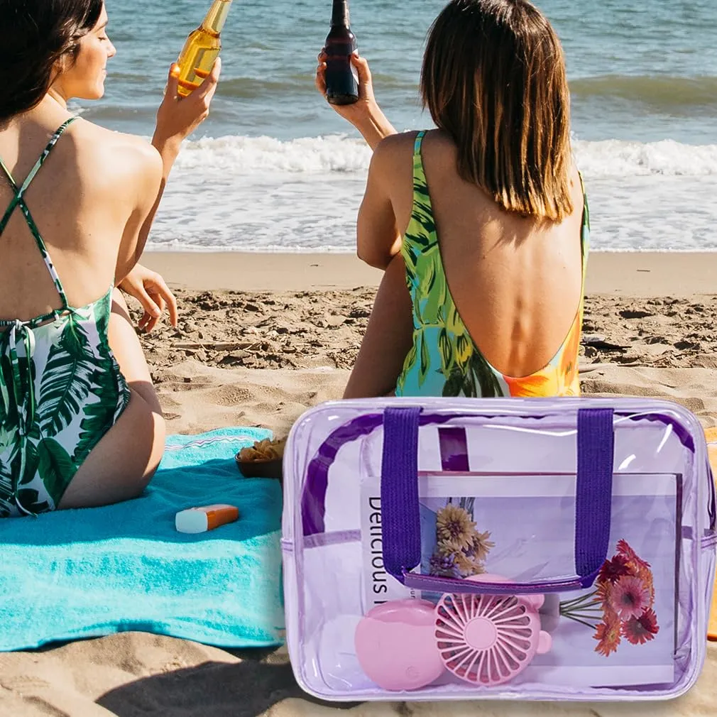TotePrint Borsa a mano in vinile trasparente impermeabile per trucco Borsa a spalla impermeabile Tote Bag 11,8'' ×5,12'' ×8,26'', viola., moderno - immagine 3