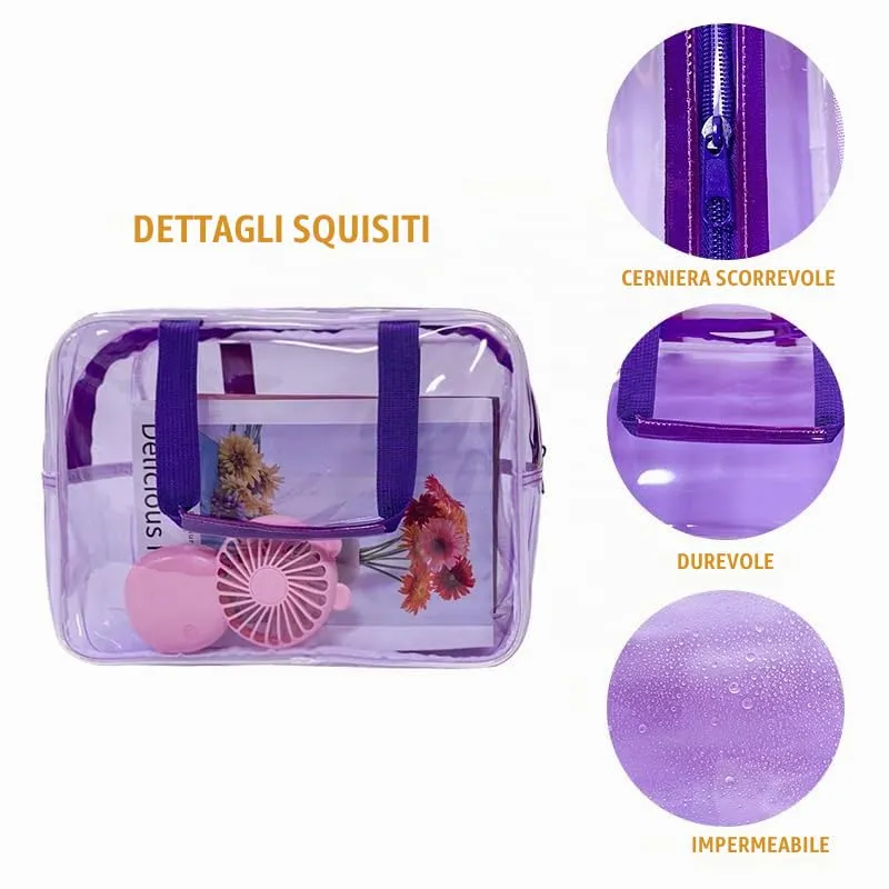 TotePrint Borsa a mano in vinile trasparente impermeabile per trucco Borsa a spalla impermeabile Tote Bag 11,8'' ×5,12'' ×8,26'', viola., moderno - immagine 4
