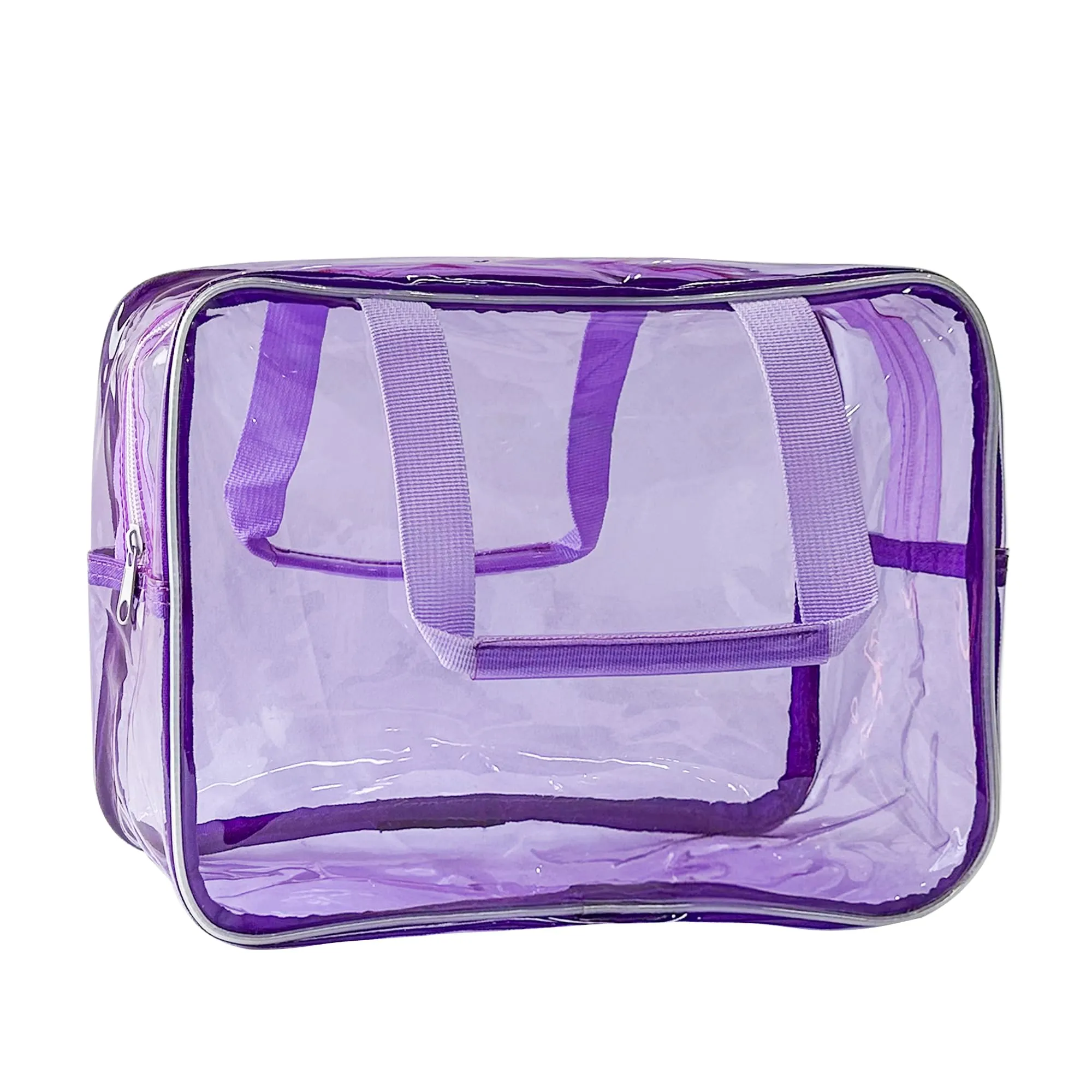 TotePrint Borsa a mano in vinile trasparente impermeabile per trucco Borsa a spalla impermeabile Tote Bag 11,8'' ×5,12'' ×8,26'', viola., moderno - immagine 5