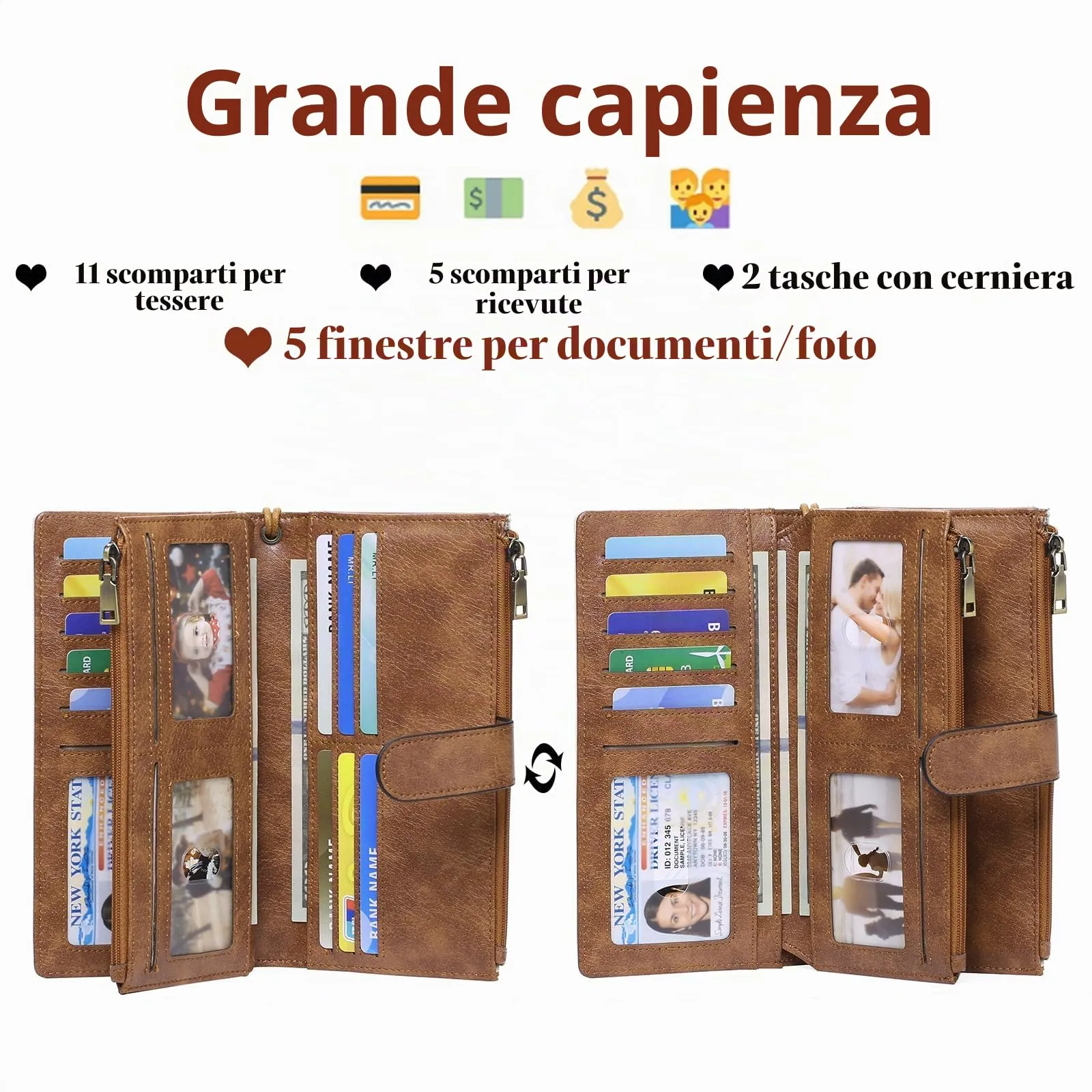 GOIACII Portafoglio Donna Grande Formato Lungo Portafogli Pelle RFID Blocco con Slot per Schede Multiple Portamonete da Polso - immagine 2