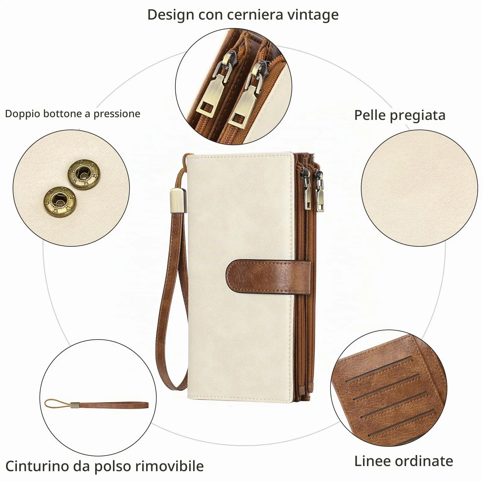 GOIACII Portafoglio Donna Grande Formato Lungo Portafogli Pelle RFID Blocco con Slot per Schede Multiple Portamonete da Polso - immagine 3