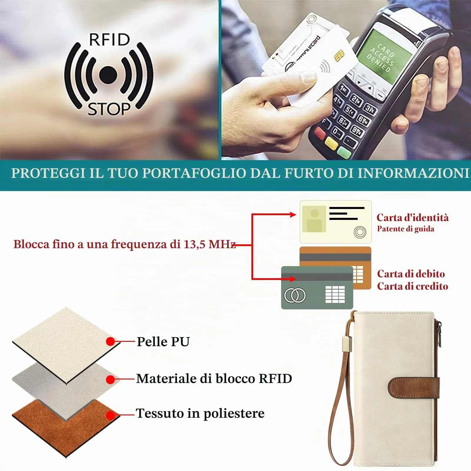 GOIACII Portafoglio Donna Grande Formato Lungo Portafogli Pelle RFID Blocco con Slot per Schede Multiple Portamonete da Polso - immagine 7