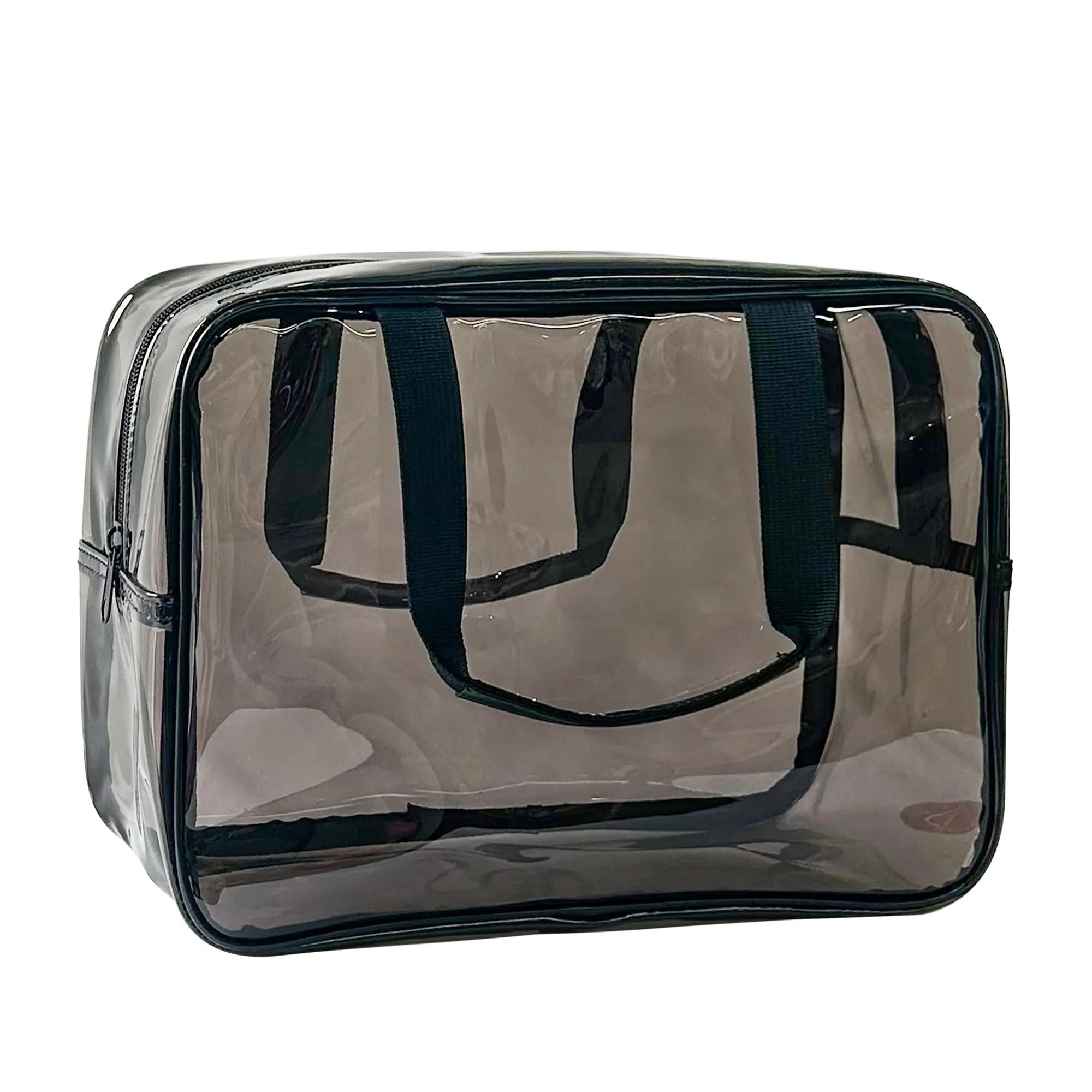 TotePrint Borsa a mano trasparente in vinile impermeabile per trucco, borsa a spalla Tote Bag 11.8'' ×5.12'' ×8.26'', Nero , 30 cm x 13 cm x 21 cm, moderno - immagine 1