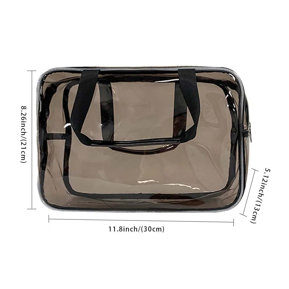 TotePrint Borsa a mano trasparente in vinile impermeabile per trucco, borsa a spalla Tote Bag 11.8'' ×5.12'' ×8.26'', Nero , 30 cm x 13 cm x 21 cm, moderno - immagine 2