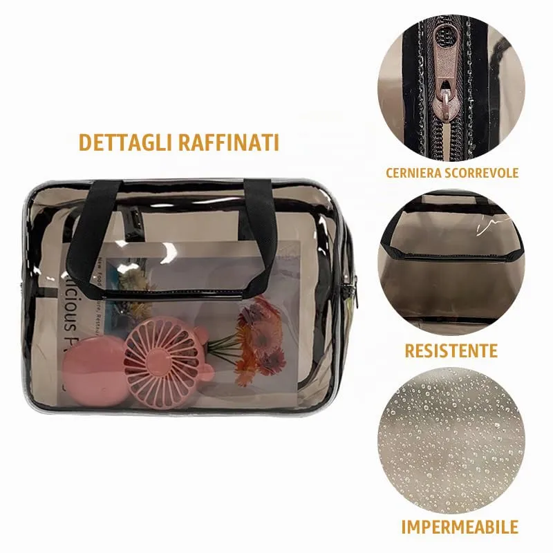 TotePrint Borsa a mano trasparente in vinile impermeabile per trucco, borsa a spalla Tote Bag 11.8'' ×5.12'' ×8.26'', Nero , 30 cm x 13 cm x 21 cm, moderno - immagine 3
