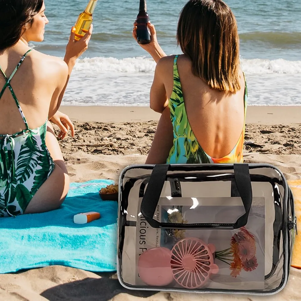 TotePrint Borsa a mano trasparente in vinile impermeabile per trucco, borsa a spalla Tote Bag 11.8'' ×5.12'' ×8.26'', Nero , 30 cm x 13 cm x 21 cm, moderno - immagine 4