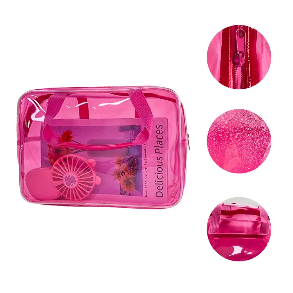 TotePrint Borsa a tracolla trasparente impermeabile in vinile per trucco Tote Bag 11,8'' ×5,12'' ×8,26'', Colore: rosa., moderno - immagine 3